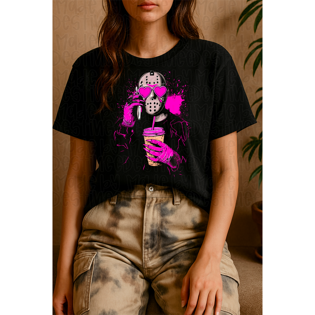 🔪 Jason Voorhees Baddie – Pink Horror Latte PNG for Dark Backgrounds