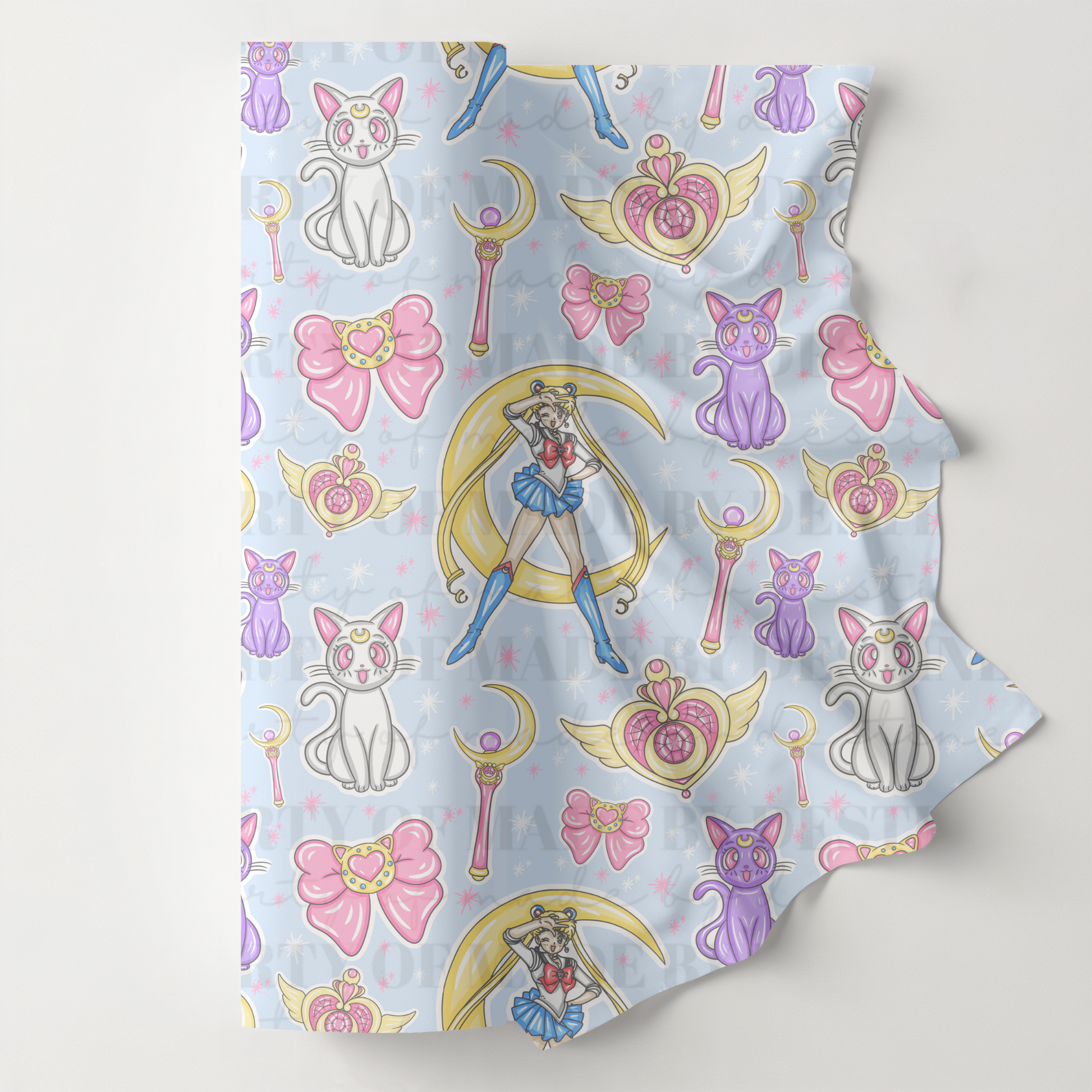 Magical Girl Seamless Pattern | Cute Moon Cat Digital Paper | Anime Bow & Wand Sublimation Background