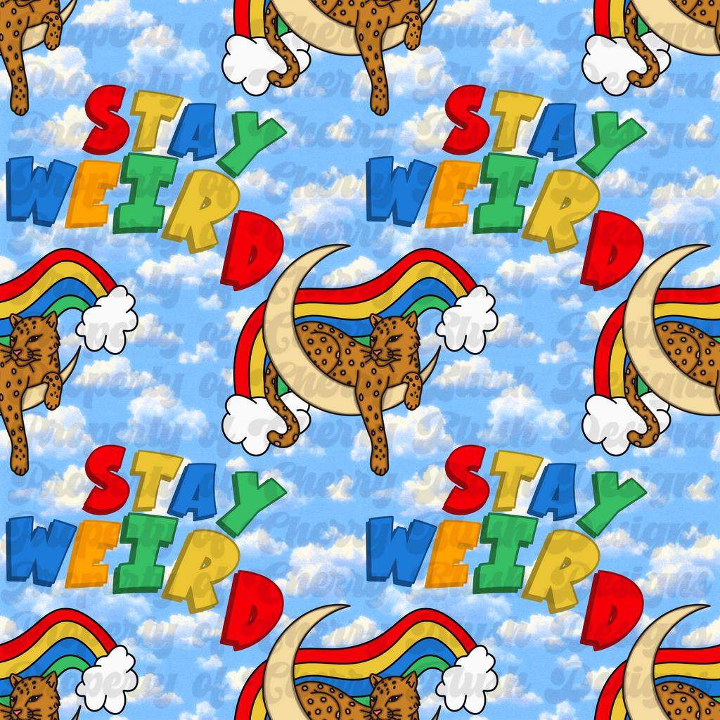 🌈 Stay Weird Retro Leopard Seamless Pattern | Groovy Rainbow Cheetah Digital Paper | Trendy Checkerboard & Cloud Background
