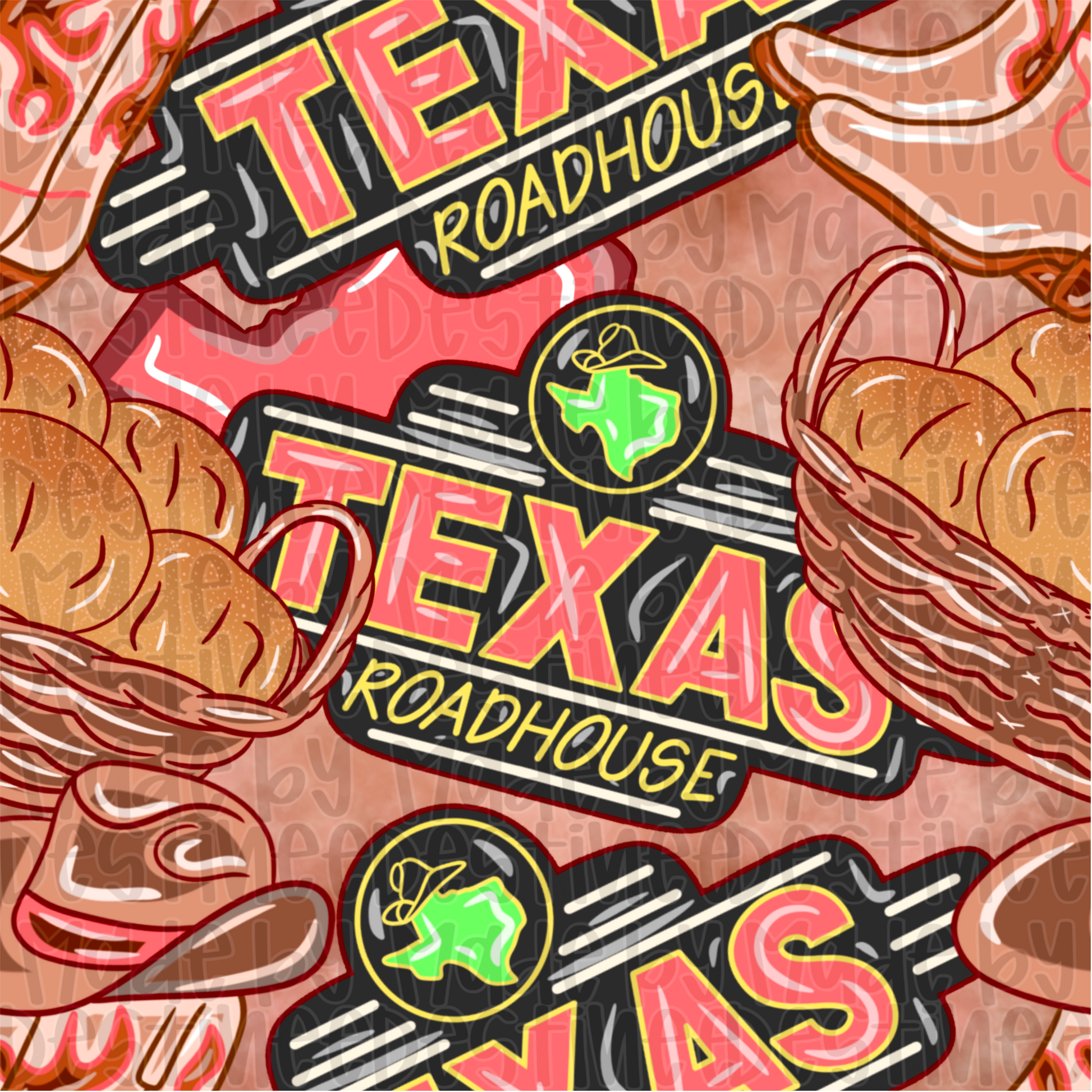 Texas Roadhouse Seamless Digital Pattern | Bread, Cowboy Hat & Logo Design