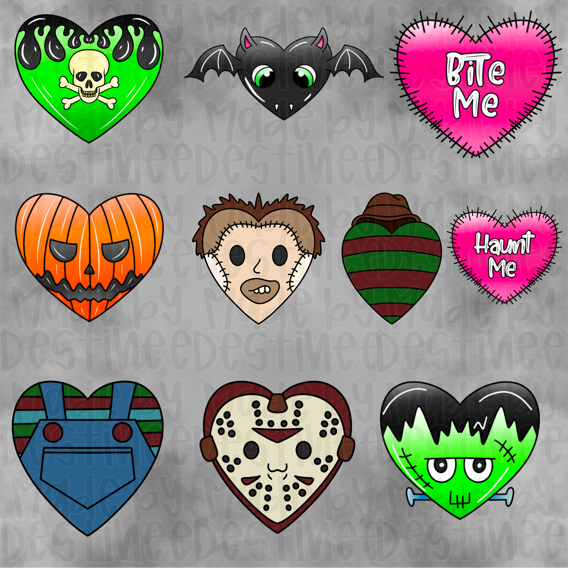 Spooky Horror Heart Clipart Bundle | 10 Designs + Seamless Background