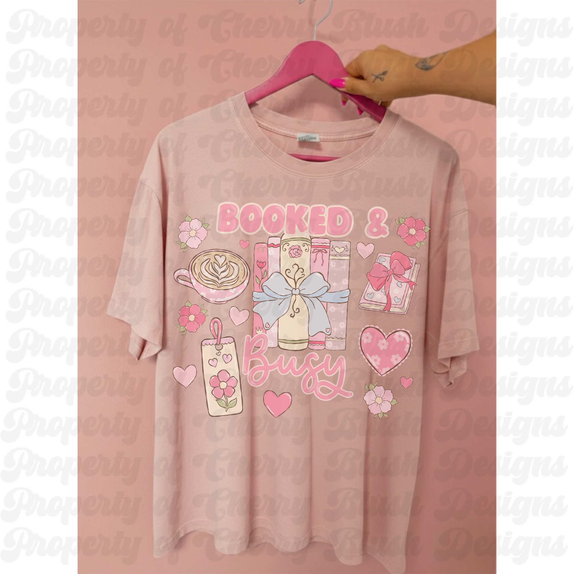 Booked & Busy PNG | Pink Coquette Book Lover Sublimation Design