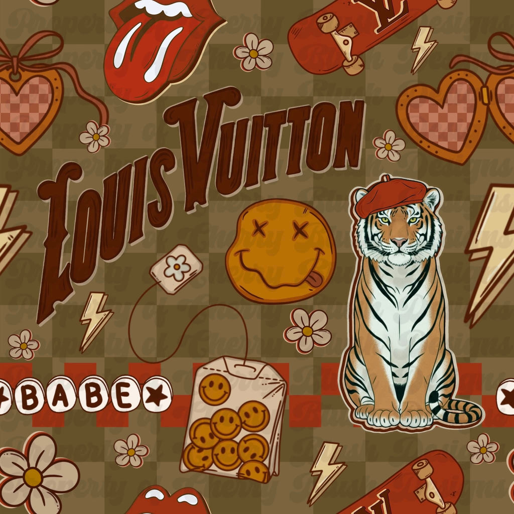 Retro Street Babe Seamless Pattern | Trendy Y2K Streetwear Seamless | Smiley & Tiger Pattern