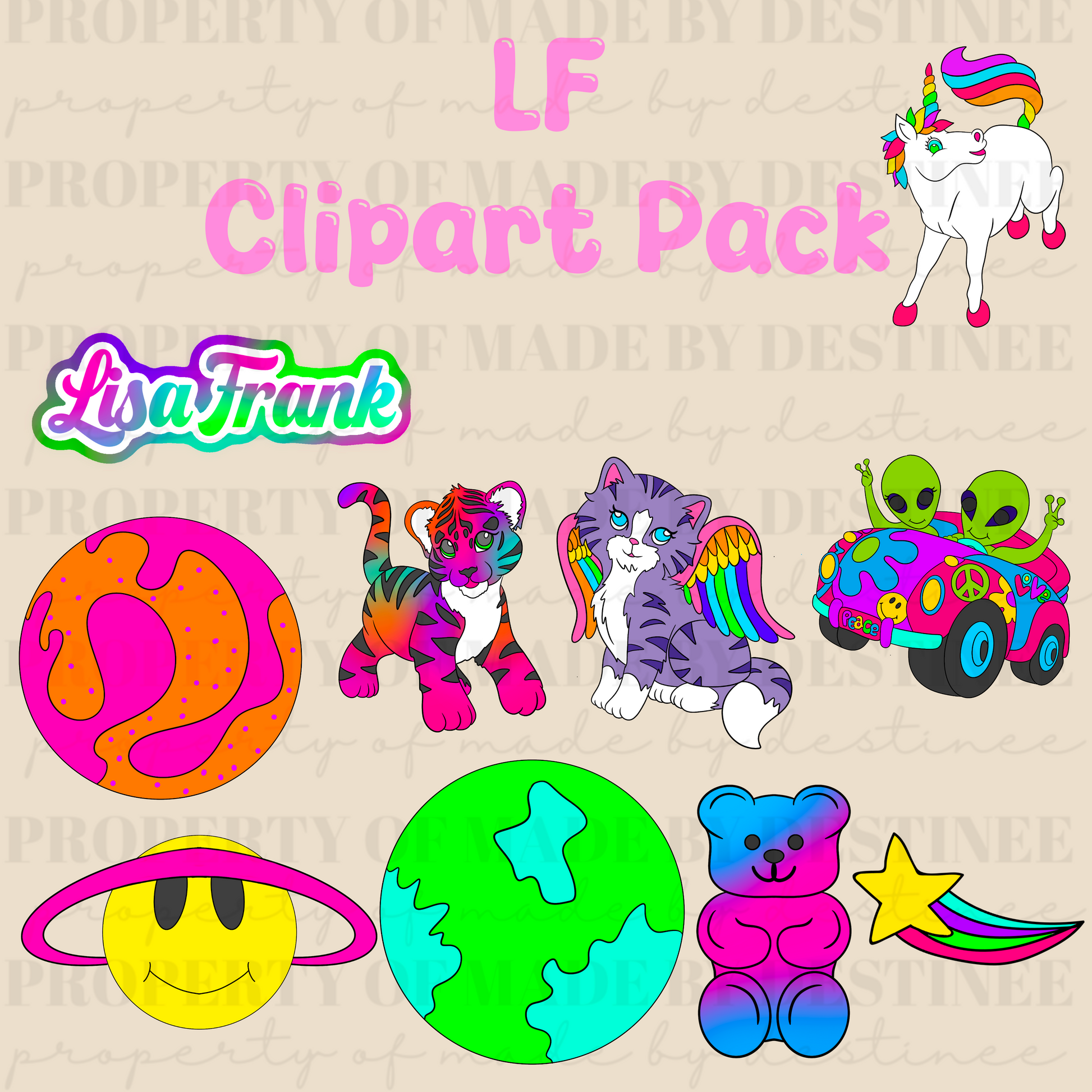 Rainbow Retro Clipart Pack | Neon Animals, Planets, Unicorns & 90s Aesthetic PNGs