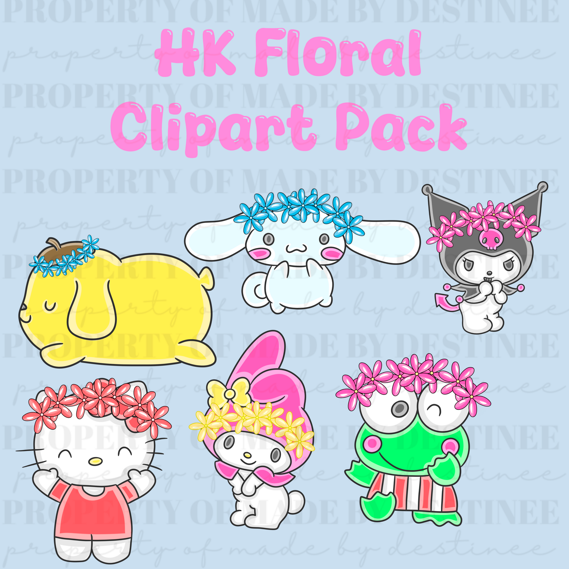 Kawaii Floral Friends Clipart Pack | Cute Pastel Characters with Flower Crowns PNGs