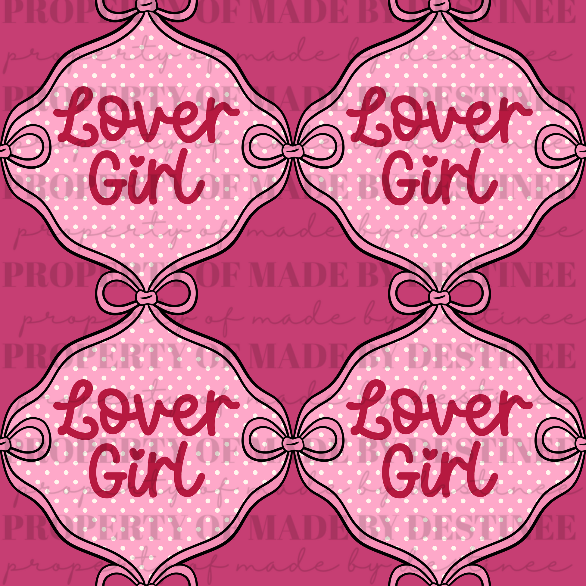 Lover Girl Coquette Seamless Pattern | Pink Bows & Polka Dot Digital Design