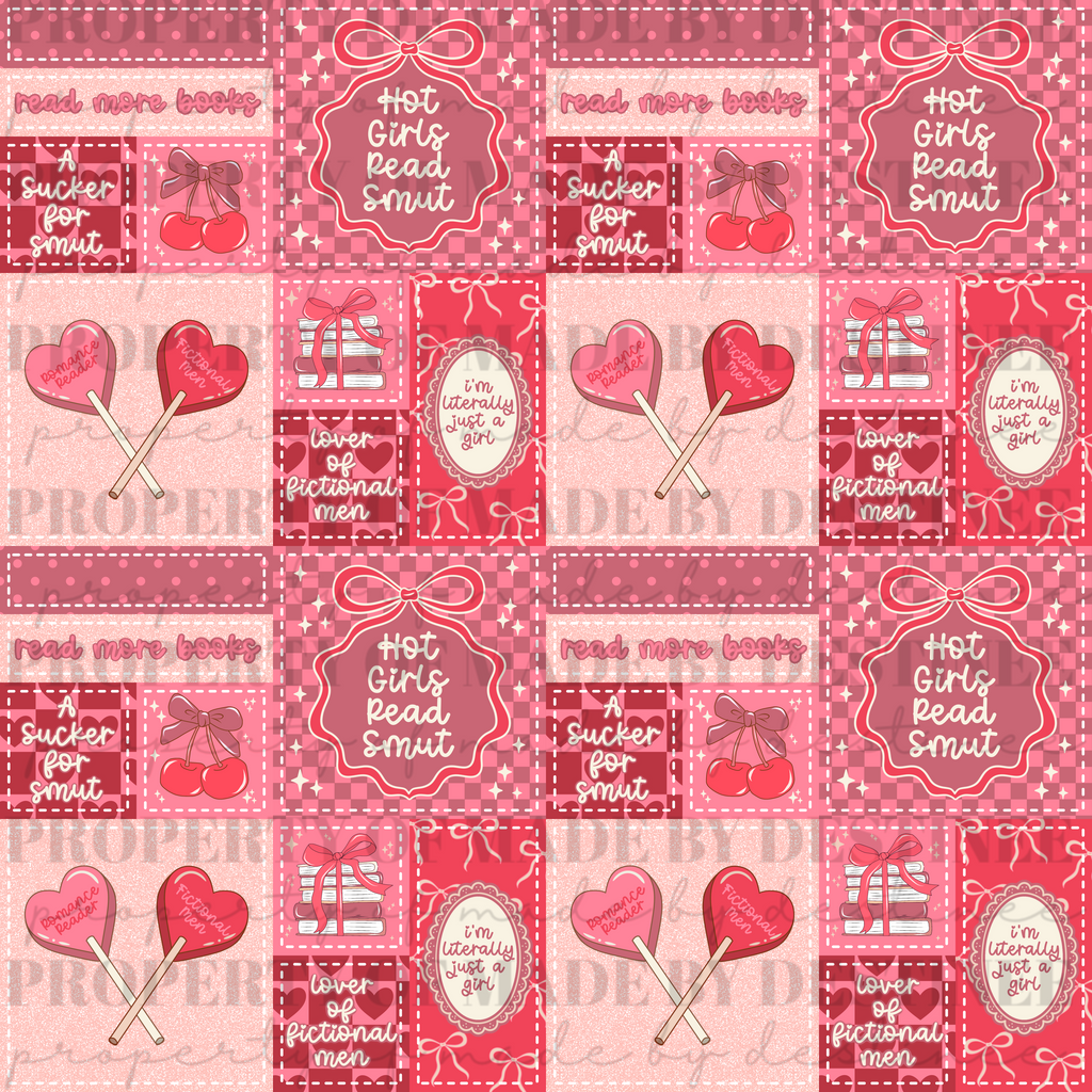 Hot Girls Read Smut Patchwork Seamless PNG – Romance Bookish Coquette Aesthetic