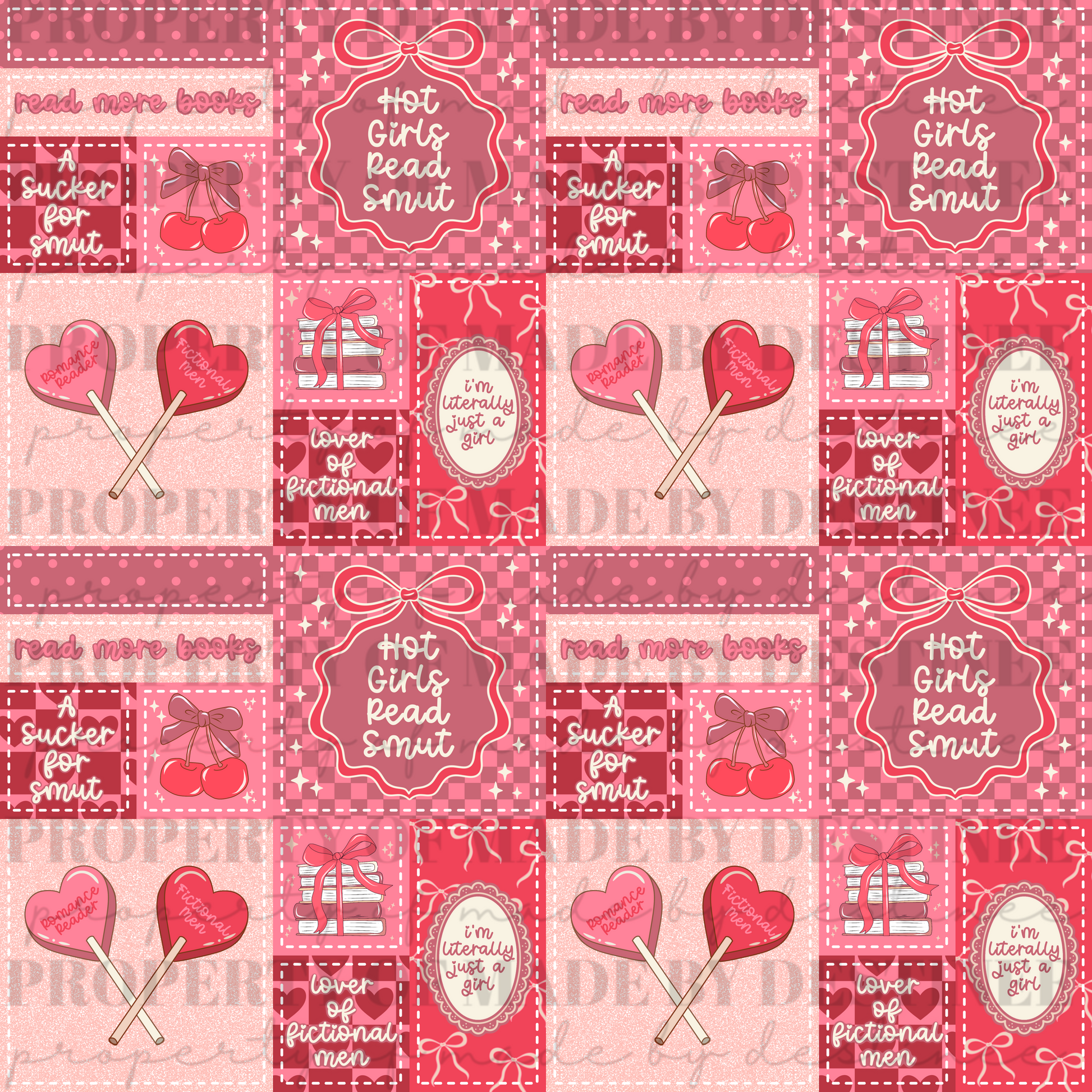 Hot Girls Read Smut Patchwork Seamless PNG – Romance Bookish Coquette Aesthetic