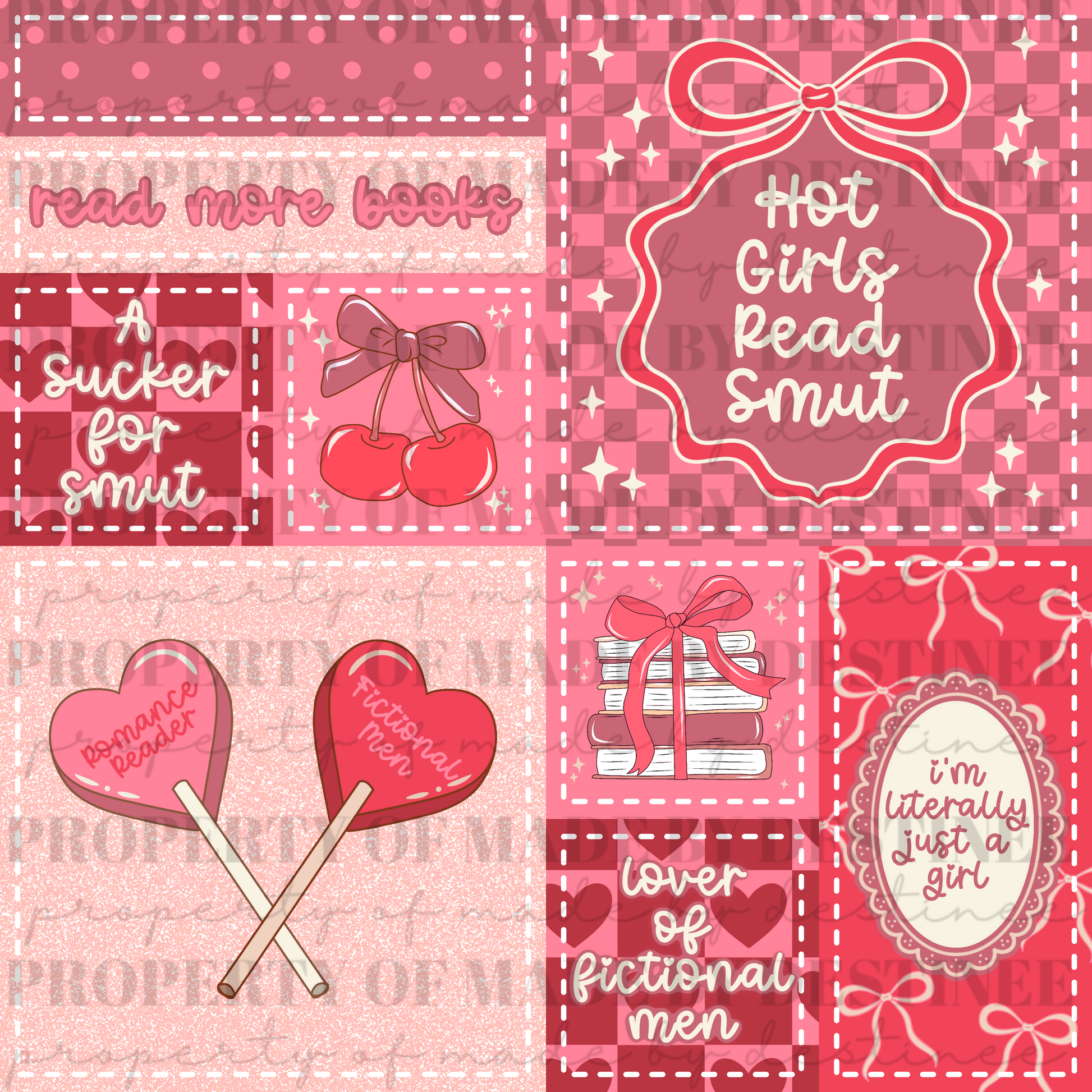 Hot Girls Read Smut Patchwork Seamless PNG – Romance Bookish Coquette Aesthetic