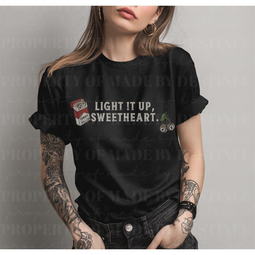 Light It Up Sweetheart PNG | Western Grunge Cigarette Pack & Cherry 8 Ball Design