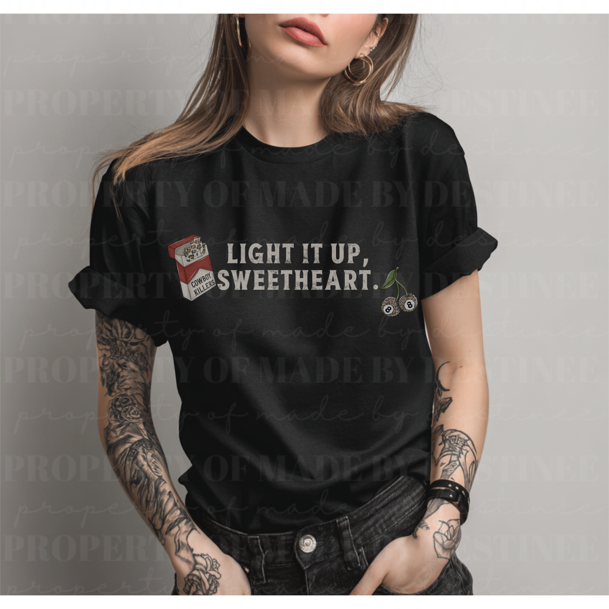Light It Up Sweetheart PNG | Western Grunge Cigarette Pack & Cherry 8 Ball Design