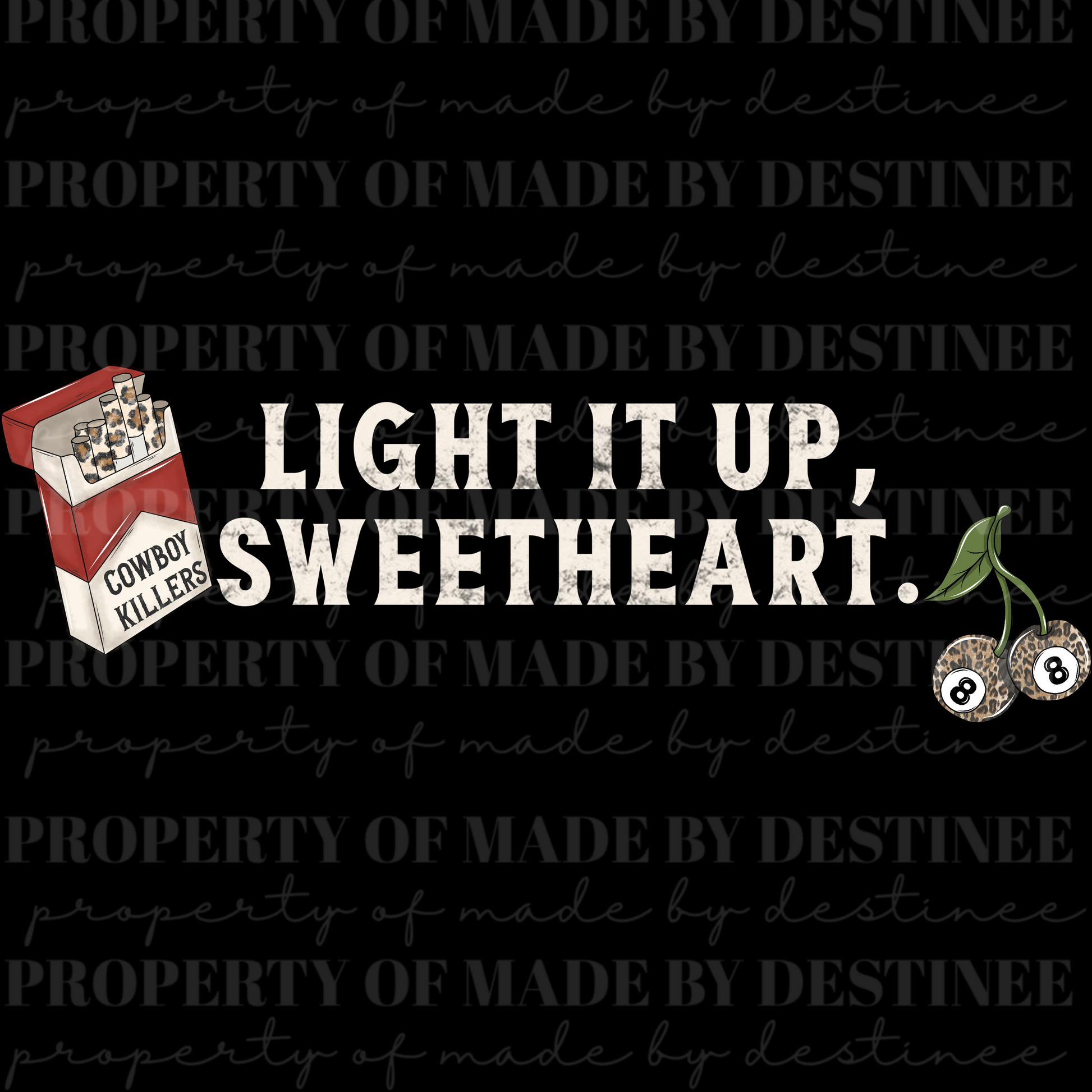 Light It Up Sweetheart PNG | Western Grunge Cigarette Pack & Cherry 8 Ball Design