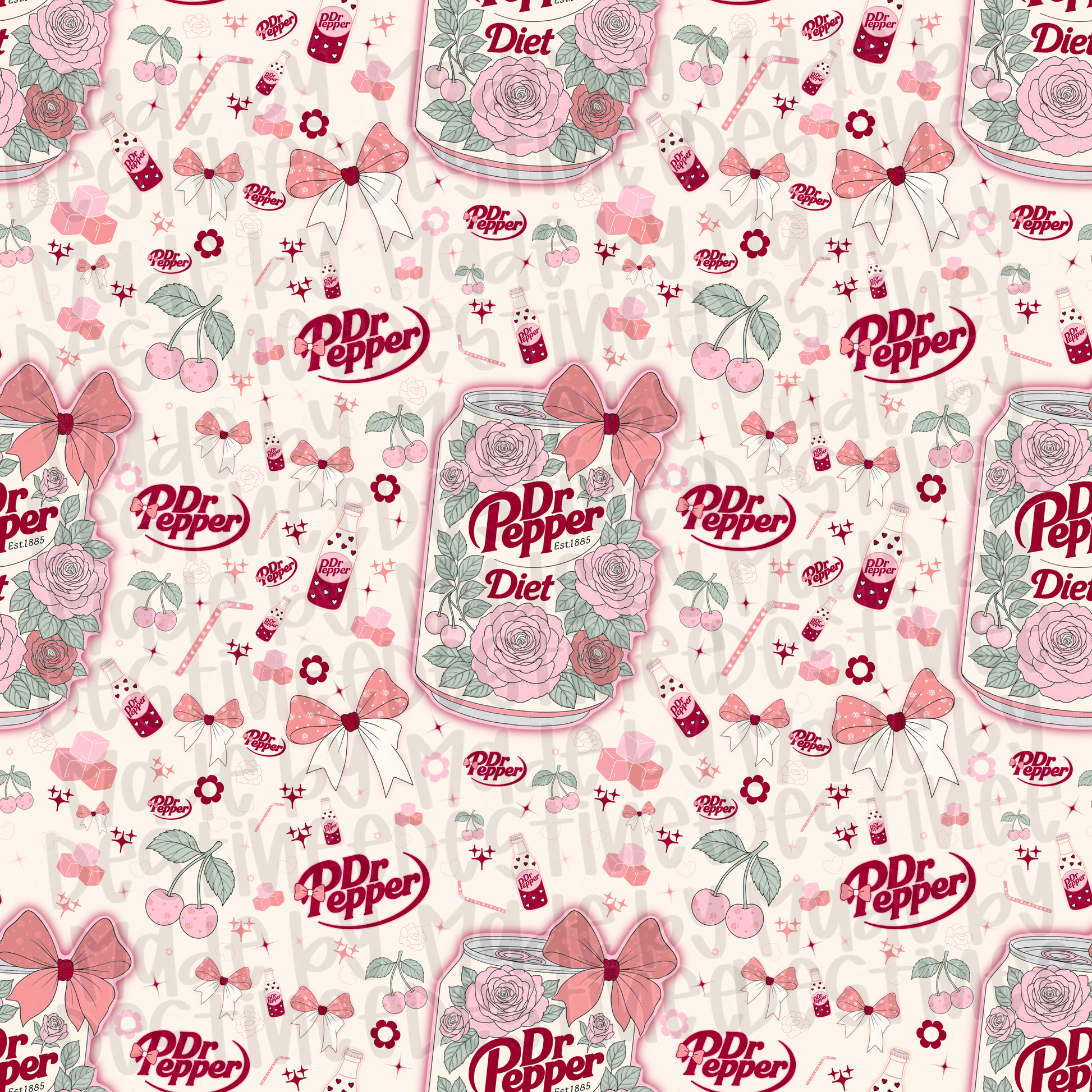 Dr Pepper Girlie Seamless Pattern | Retro Coquette Soda Aesthetic PNG
