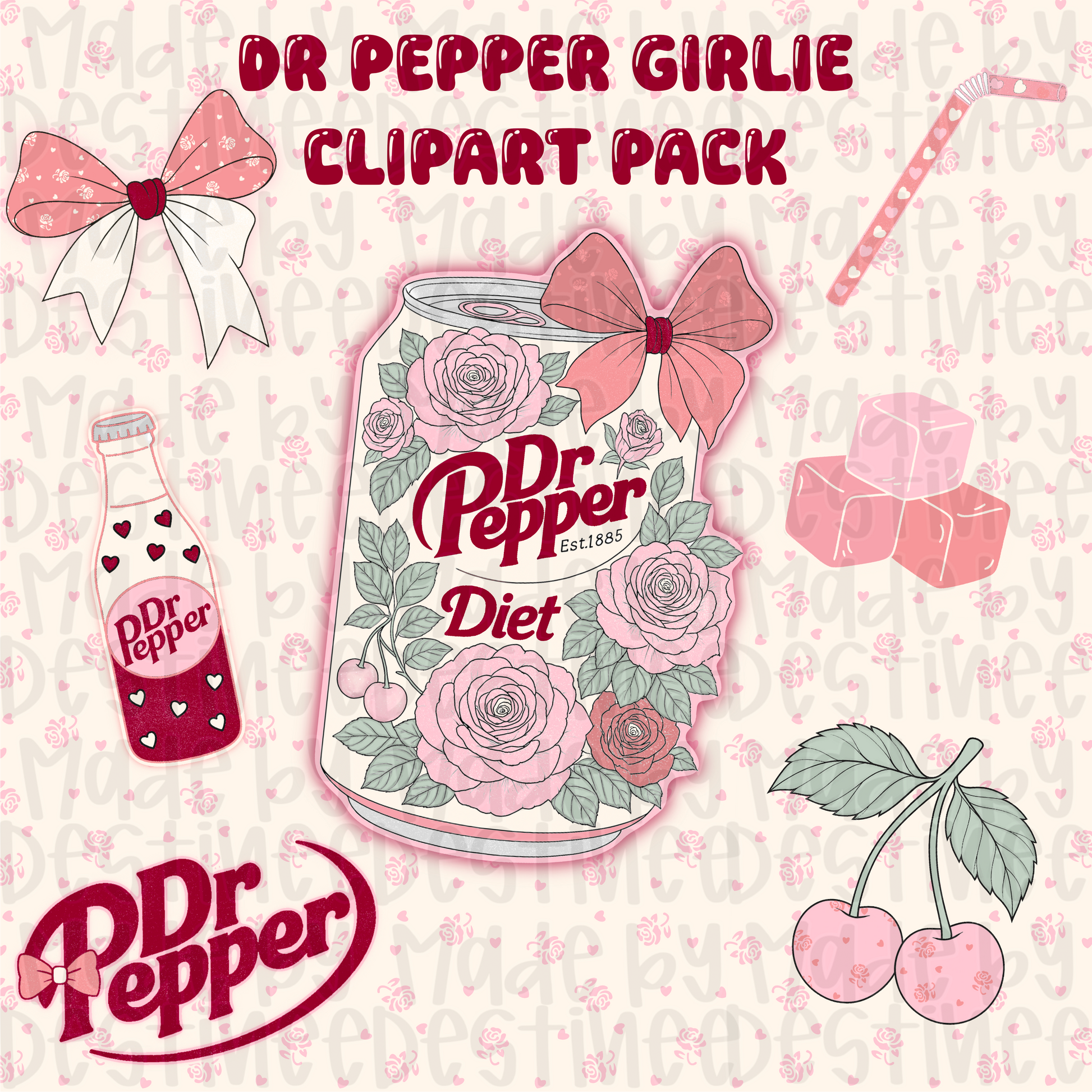 Dr Pepper Girlie Clipart Pack | Retro Aesthetic Digital PNG Bundle