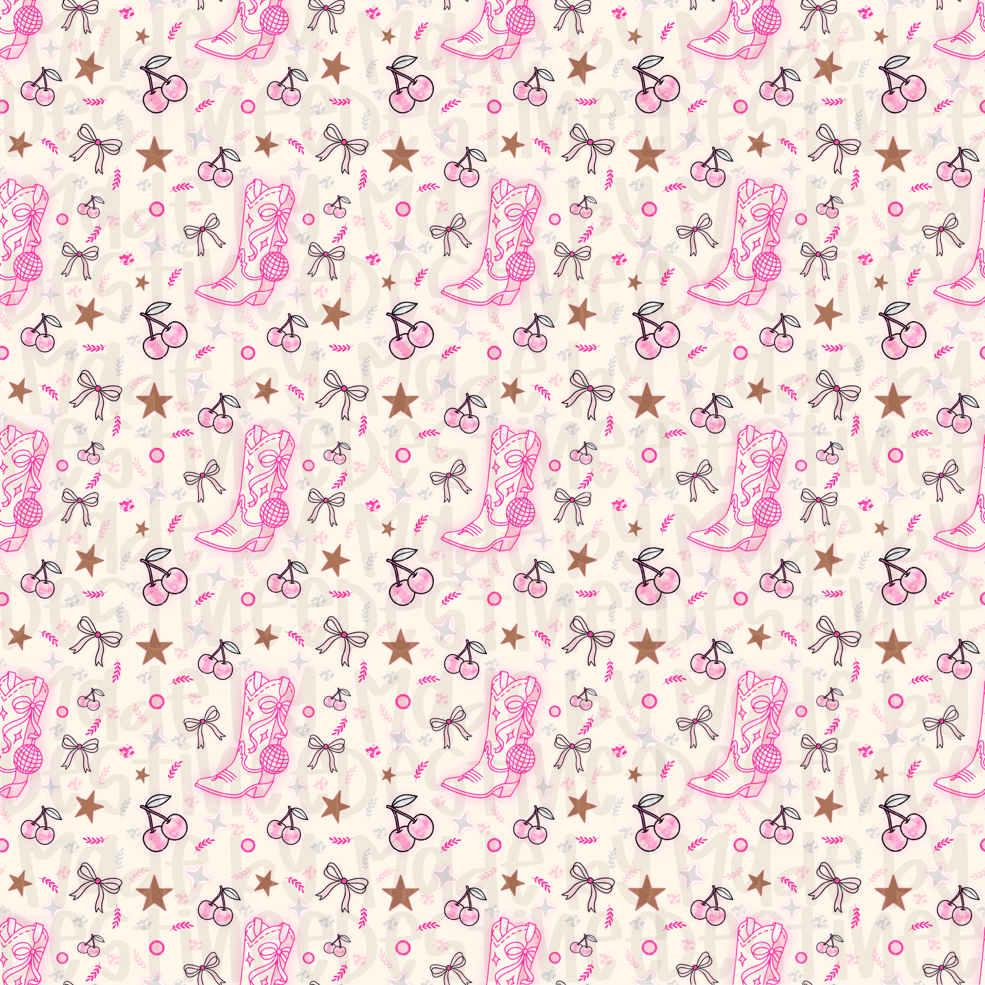 Yeehaw Cutie Western Seamless Pattern – Pink Boots & Cherries Digital File