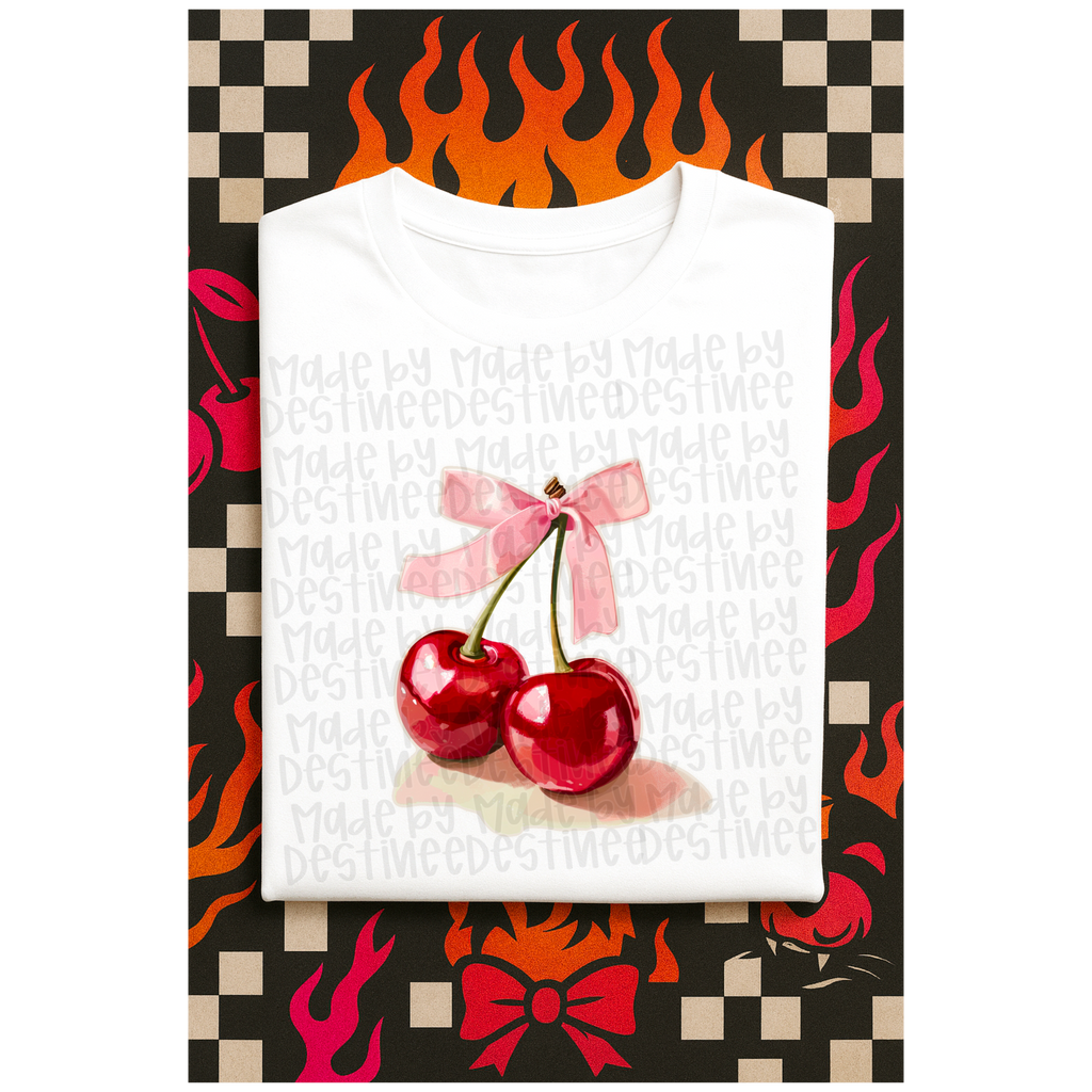 🍒 Sweet Cherry Babe – Pink Bow Cherry Clipart (PNG Digital Download)