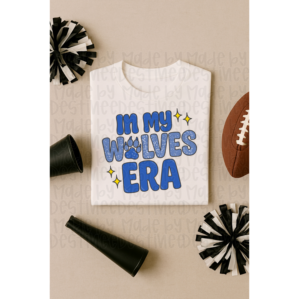 In My Wolves Era PNG – Blue Glitter Cheer Spirit Mascot Design