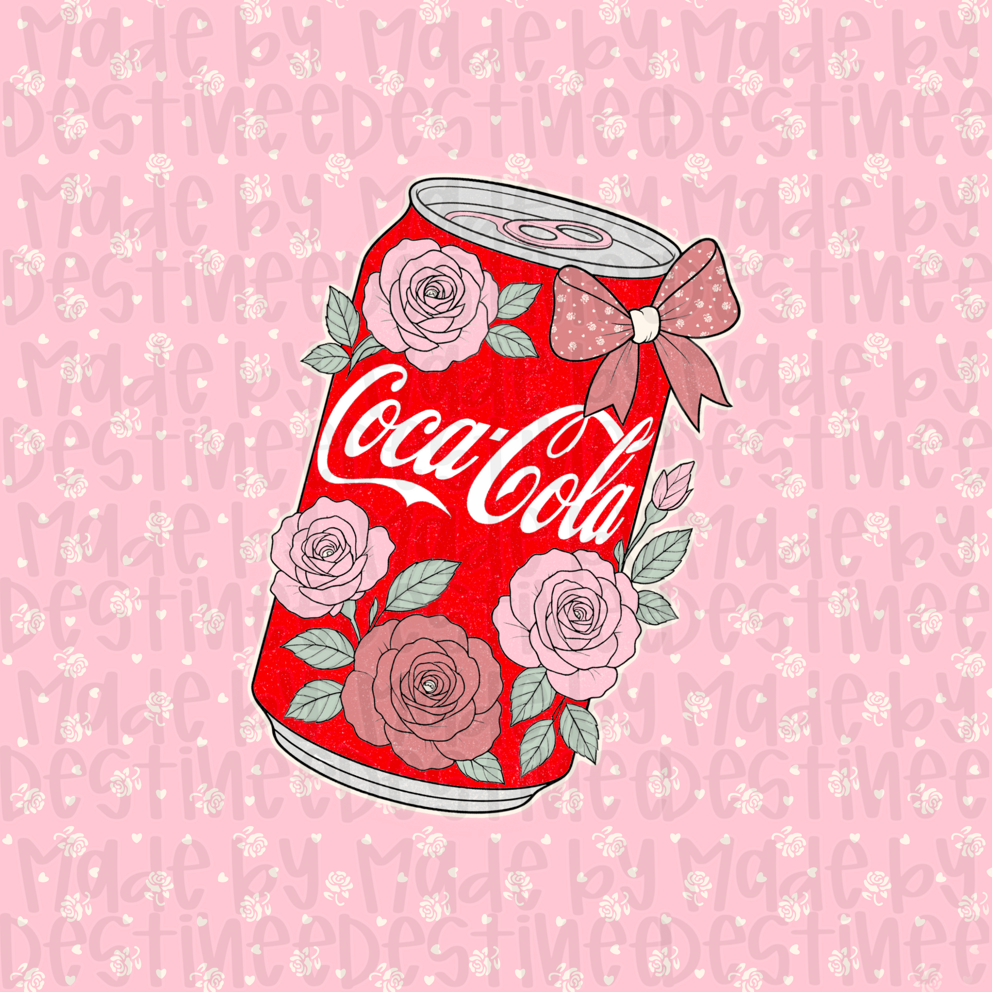 Floral Coke Can PNG – Girlie Sublimation Design with Roses & Bow