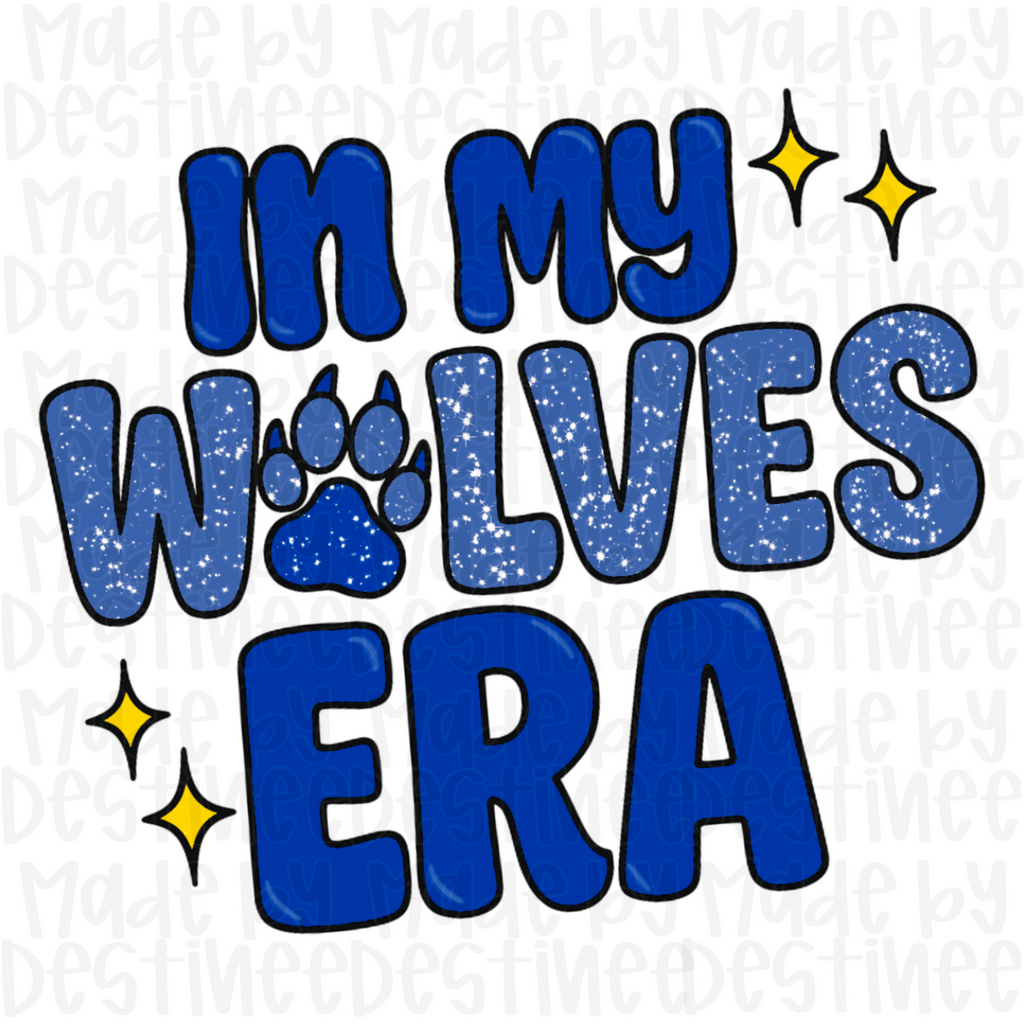 In My Wolves Era PNG – Blue Glitter Cheer Spirit Mascot Design