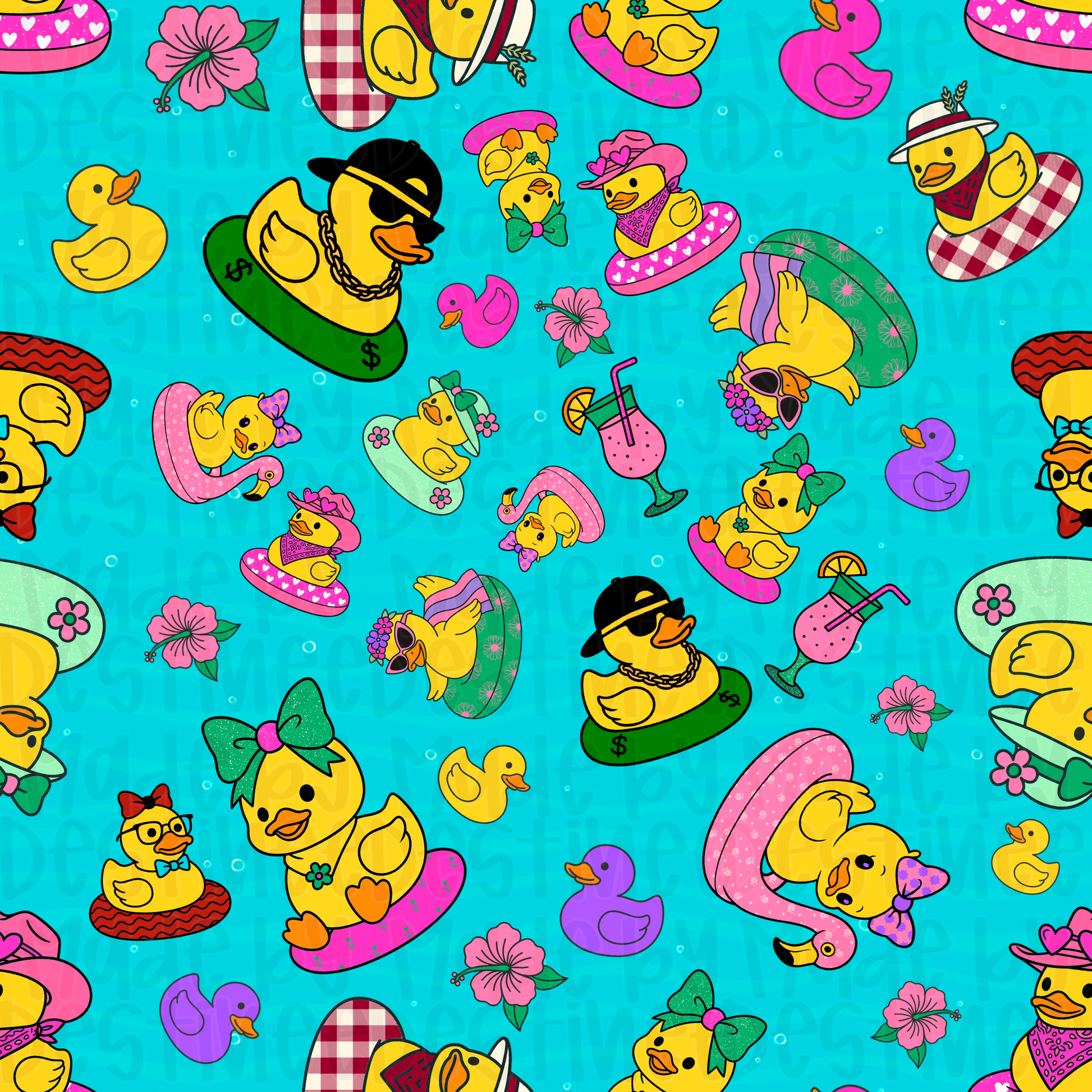 Summer Rubber Duck Seamless PNG – Floating Ducks Pattern for Sublimation, Tumblers & Fabric