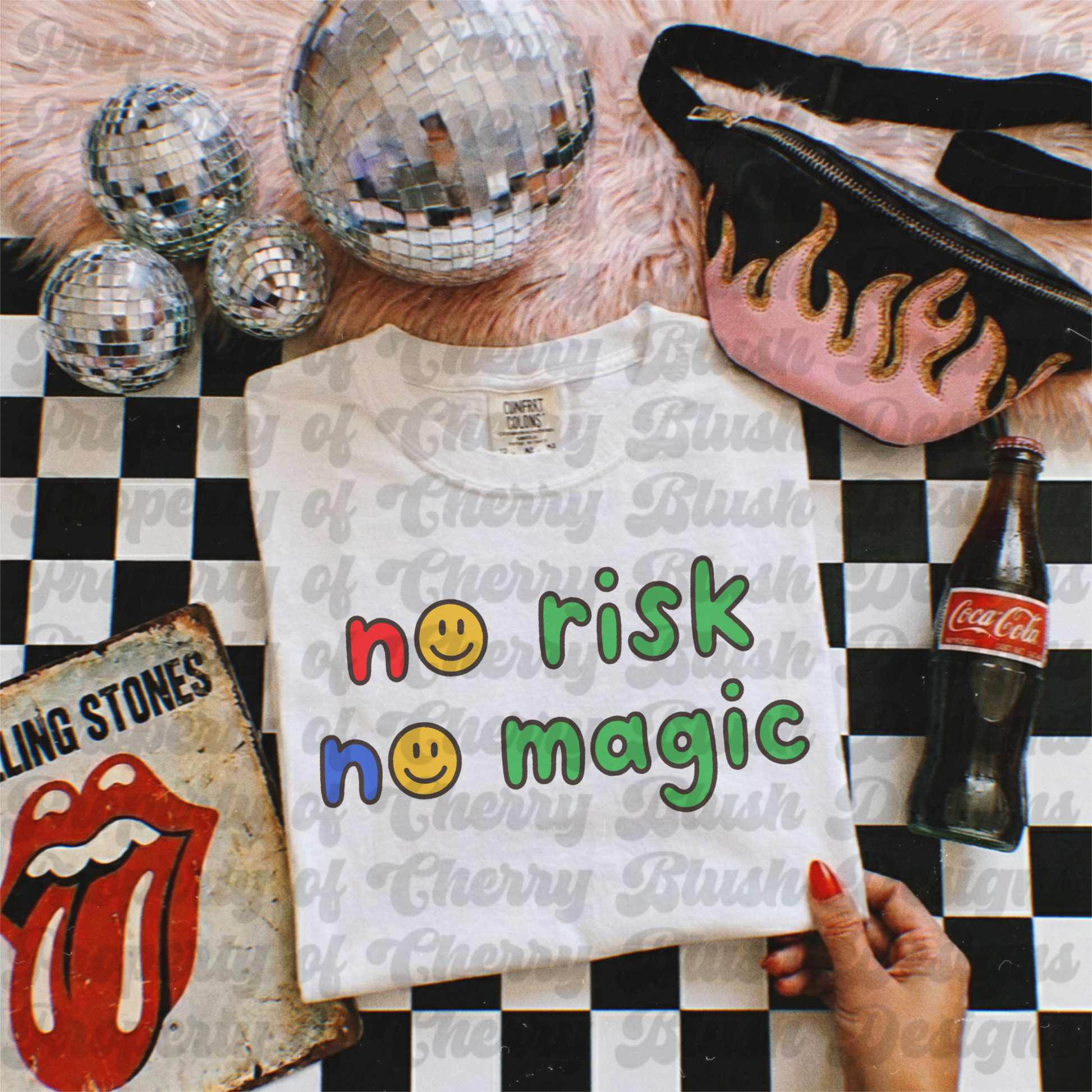 No Risk No Magic PNG | Retro Smiley Face Shirt Design | Colorful Inspirational Sublimation PNG | Trendy Graphic Download