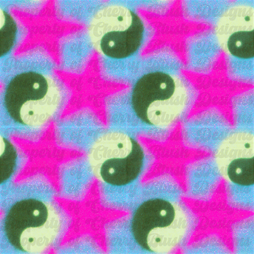 Pastel Yin Yang Stars Background | Retro Aesthetic Digital Background PNG
