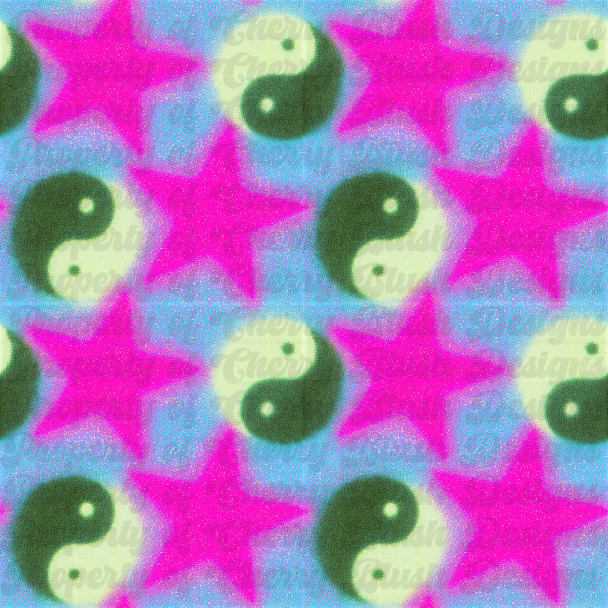 Pastel Yin Yang Stars Background | Retro Aesthetic Digital Background PNG