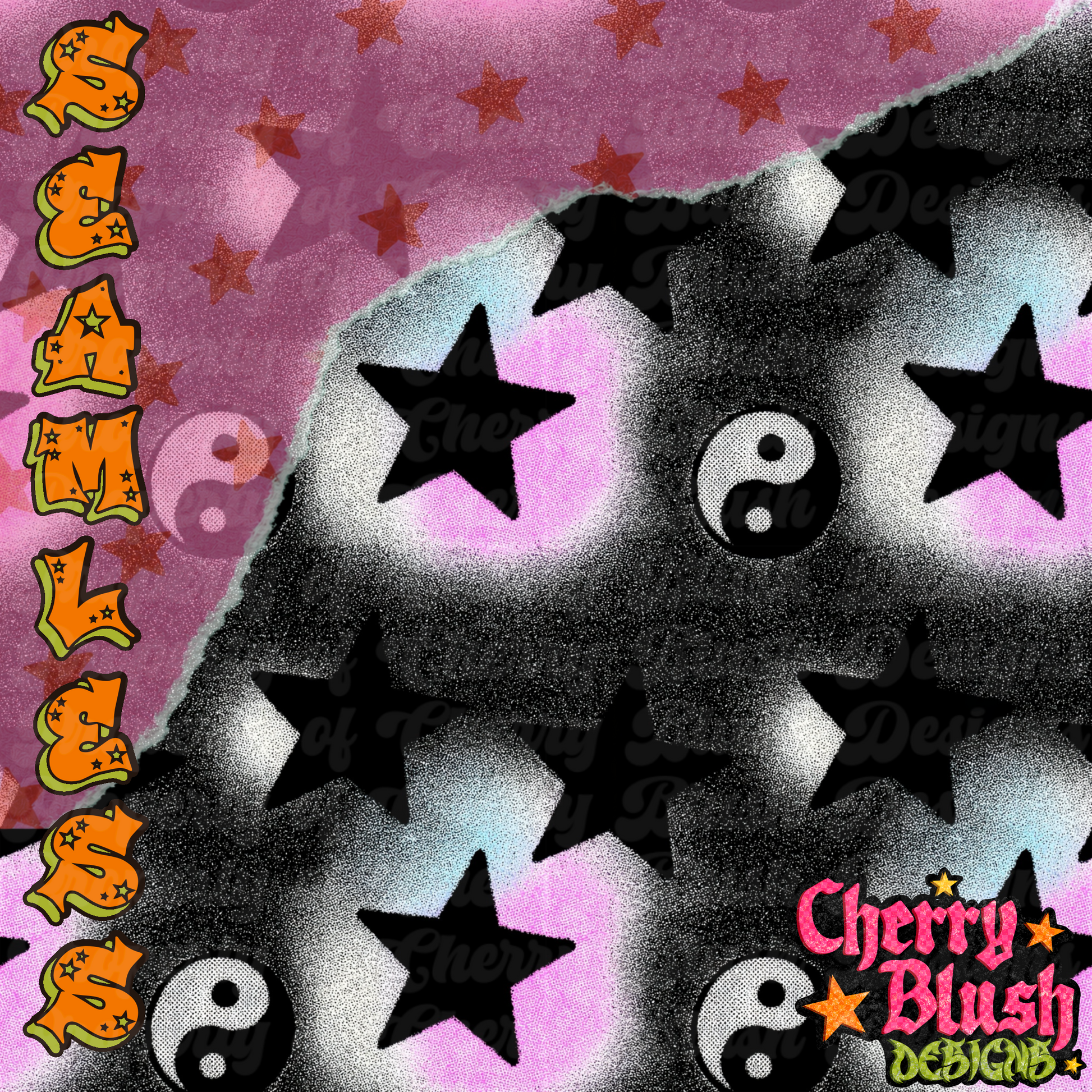 Grunge Yin Yang Stars Background | Alternative Aesthetic Digital Background PNG