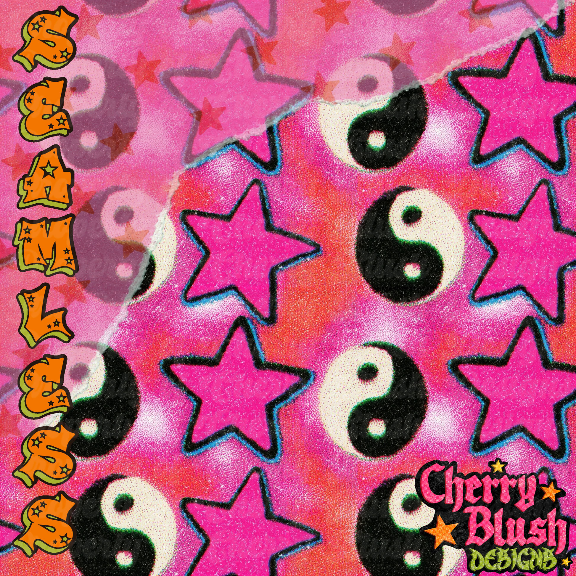 Pink Yin Yang Stars Background | Y2K Aesthetic Digital Background PNG