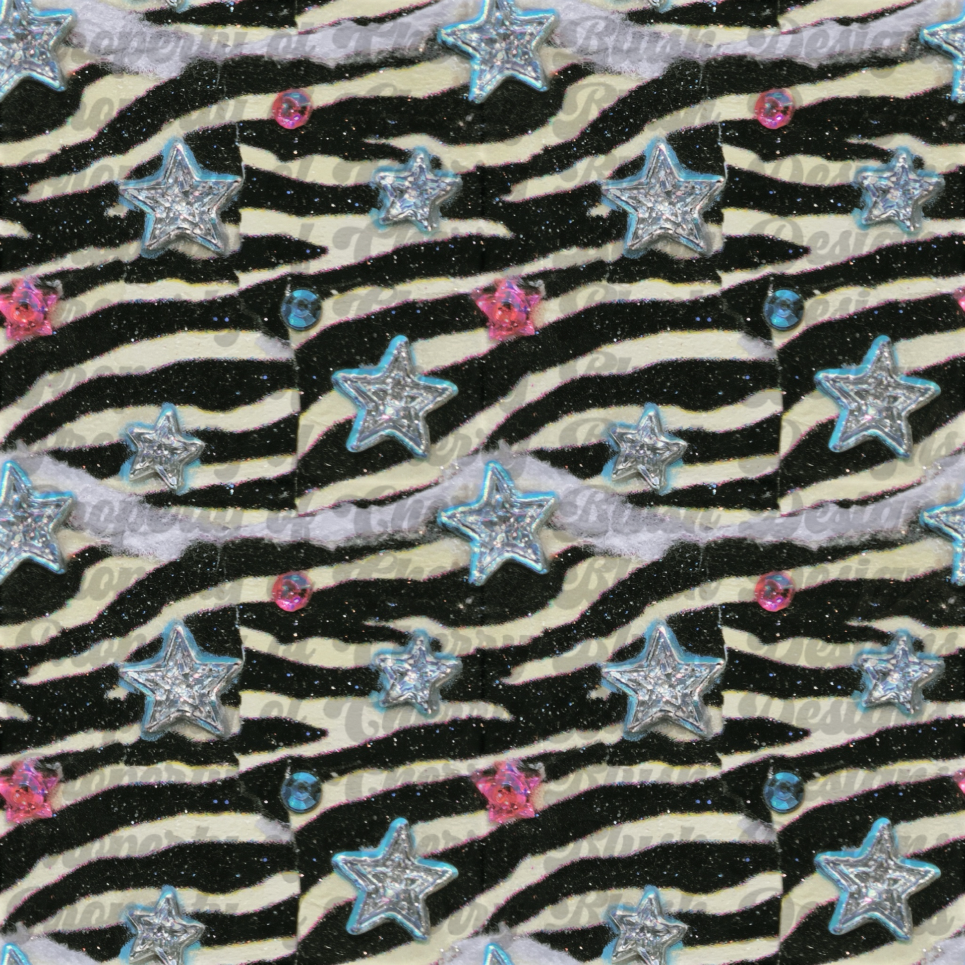 Glitter Zebra Stars Background | Retro Glam Digital Background PNG