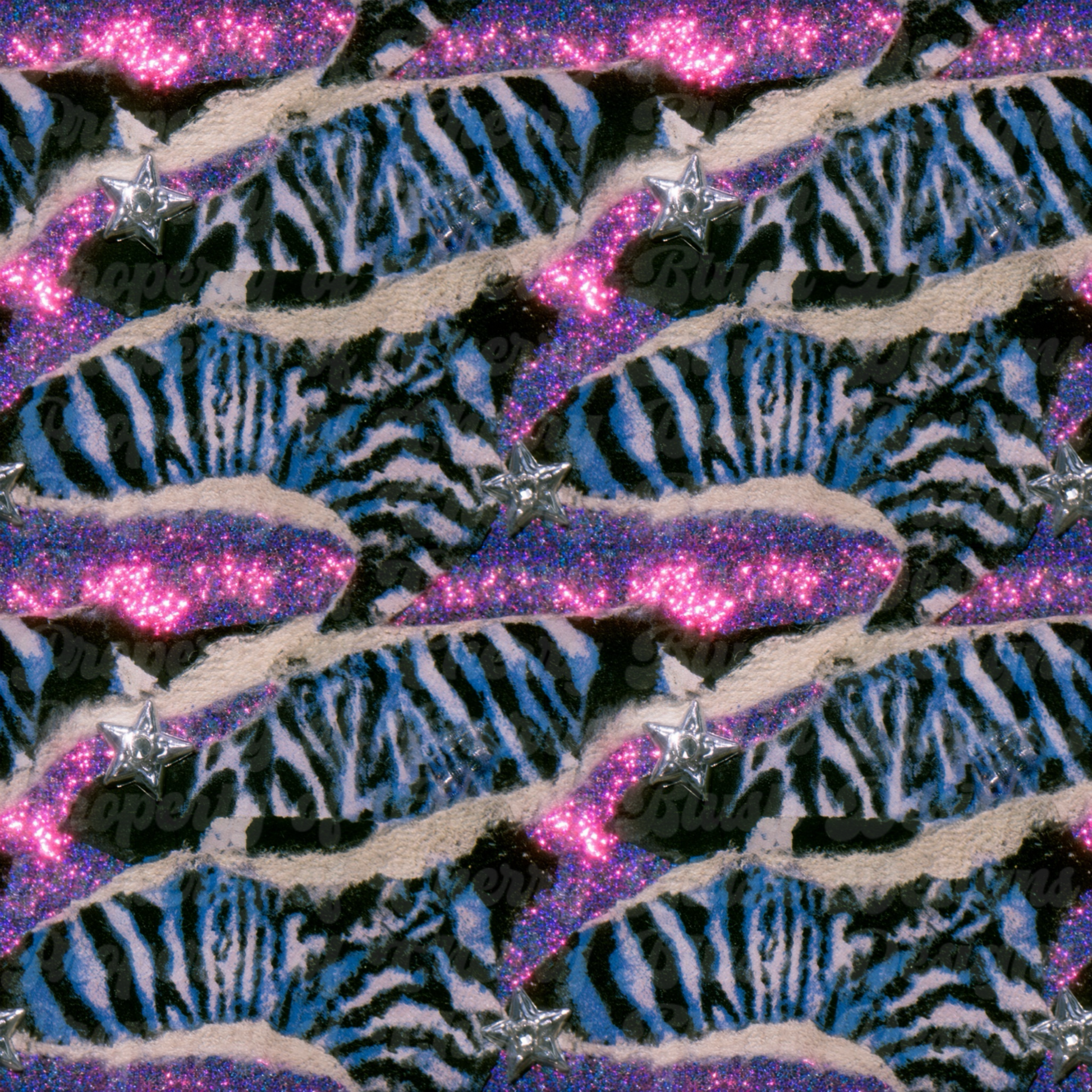 Fuzzy Zebra Star Background | Pink & Black Animal Print Digital Paper | Trendy Background PNG