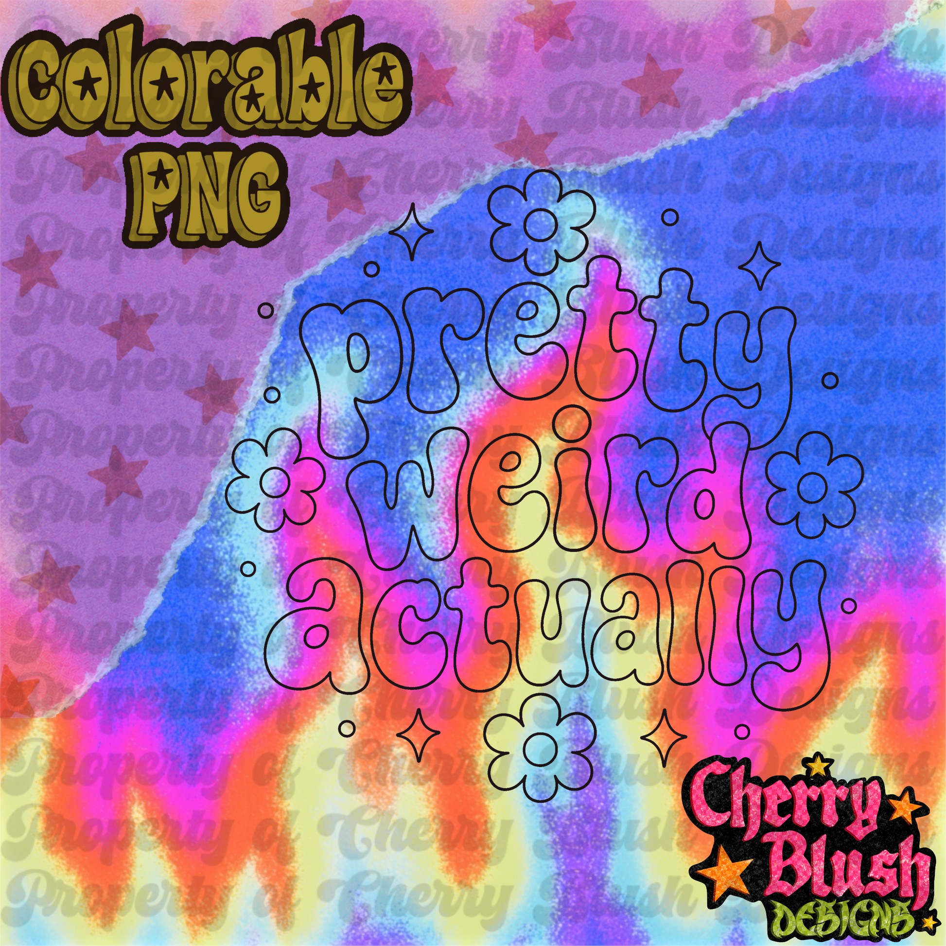 Pretty Weird Actually Colorable PNG | Groovy Retro Coloring PNG | Commercial Use Digital Download