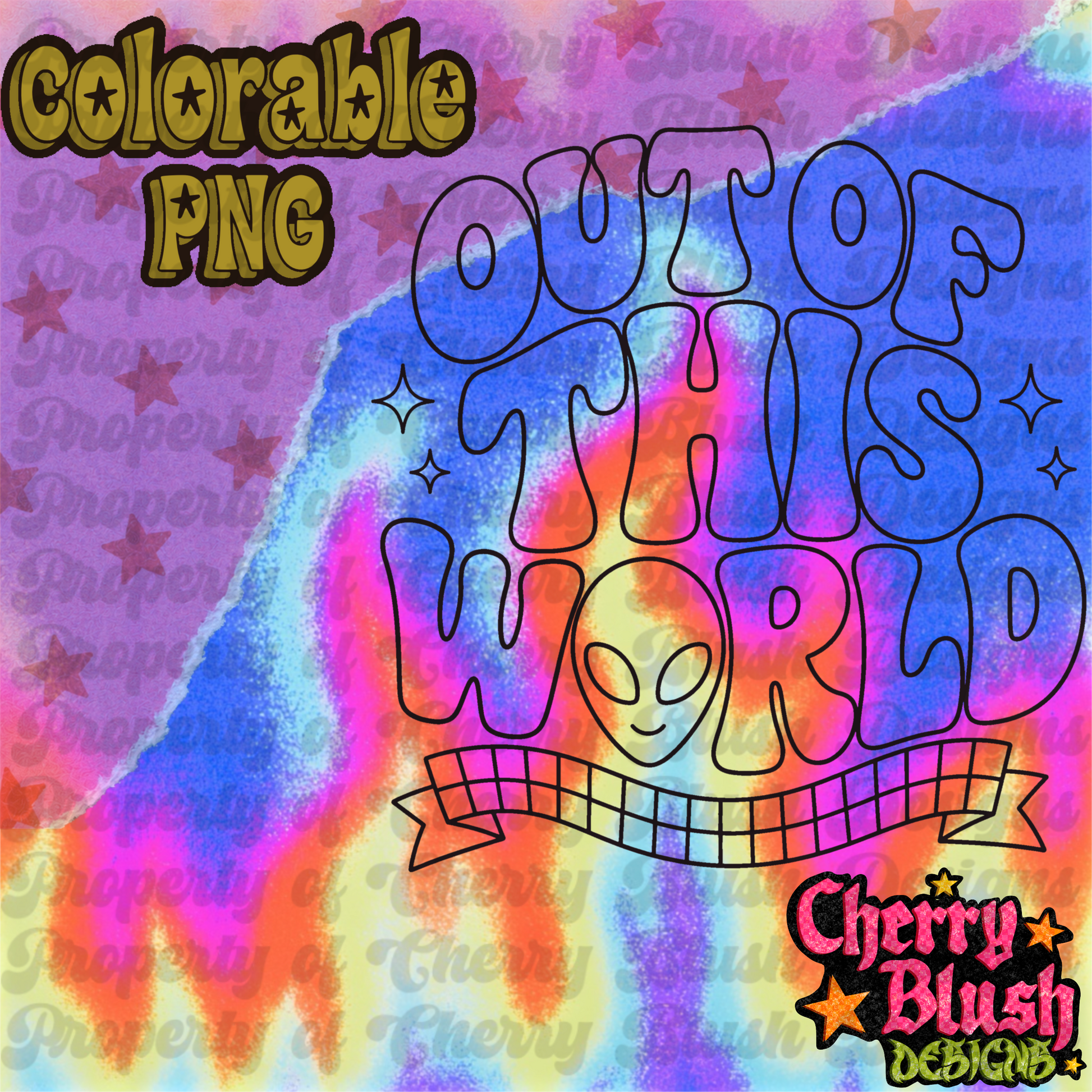 Out of This World Colorable PNG | Alien Coloring PNG | Retro Space Sublimation Design | Commercial Use