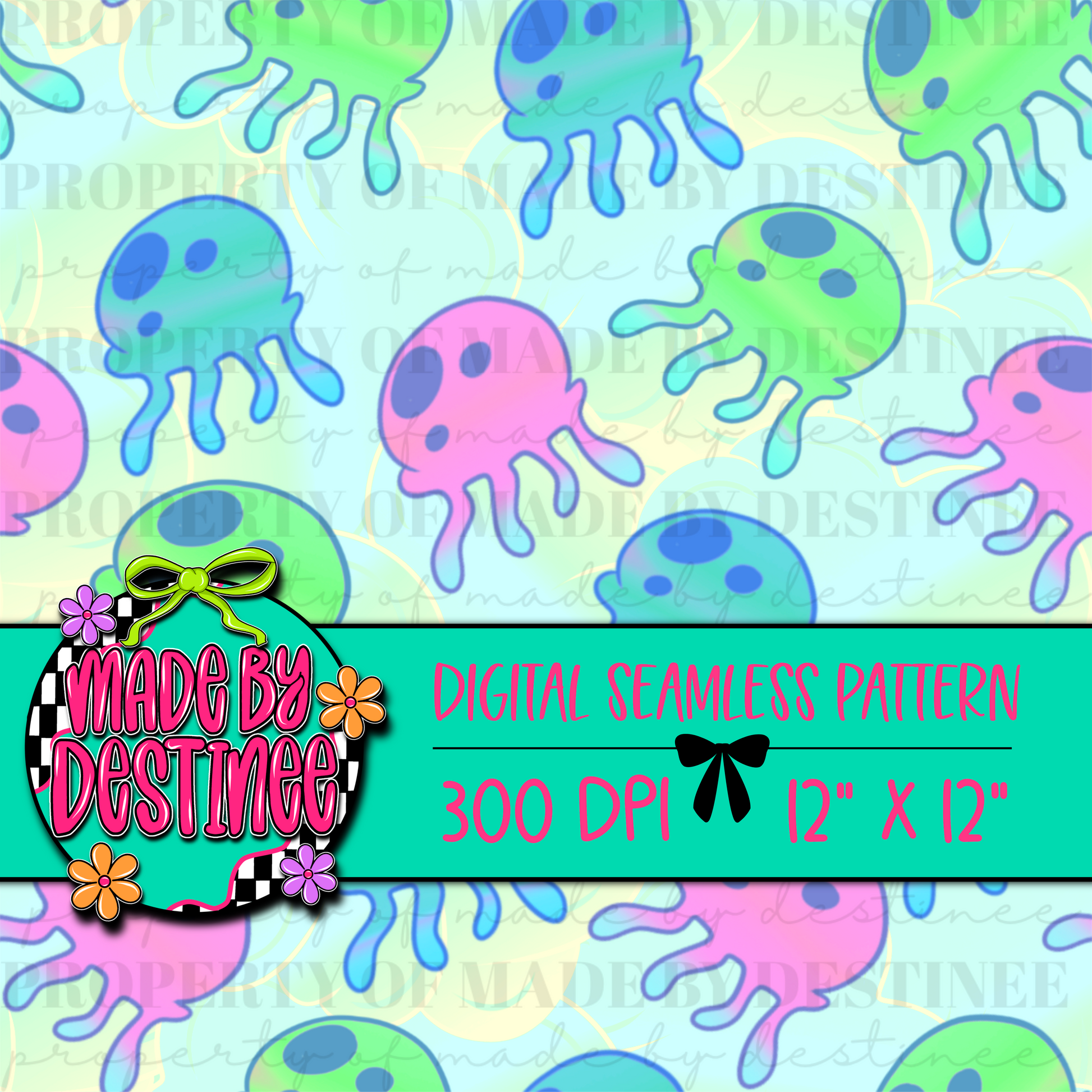 Colorful Jellyfish Seamless Digital Pattern | 12x12" 300 DPI Ocean Sea Life Clipart