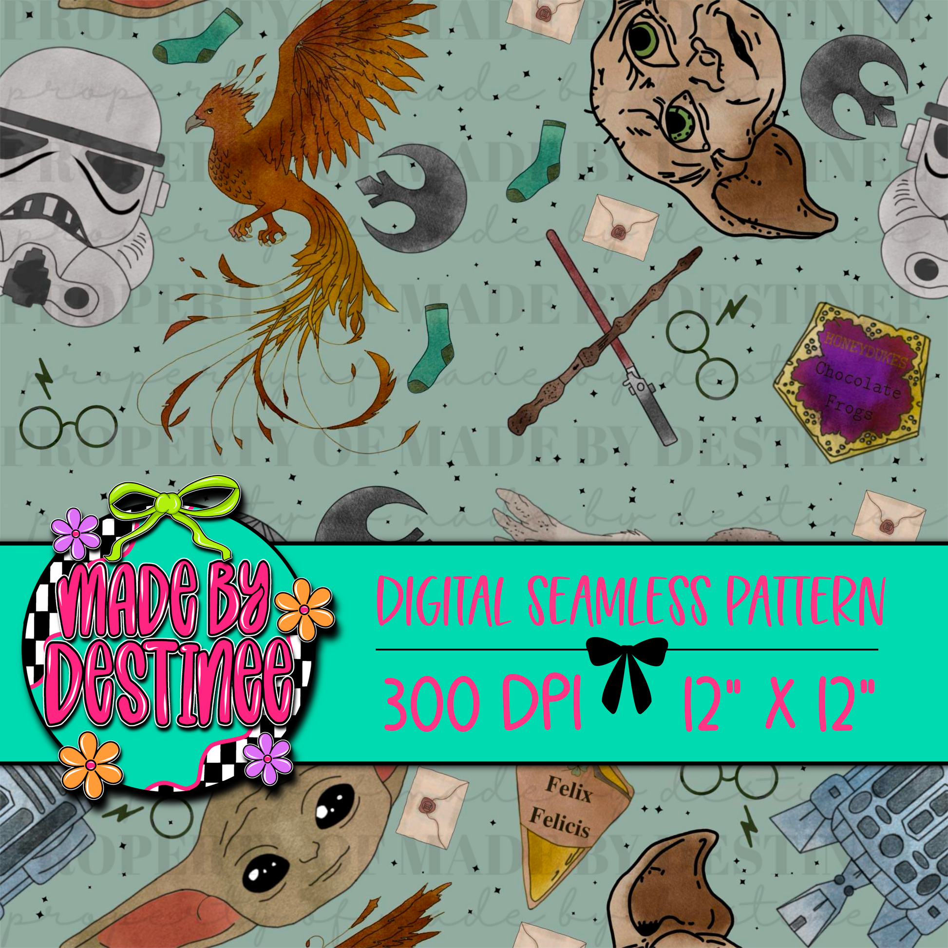 Fantasy & Galaxy Fandom Seamless Digital Pattern | 12x12" 300 DPI Wizard & Space Clipart Background
