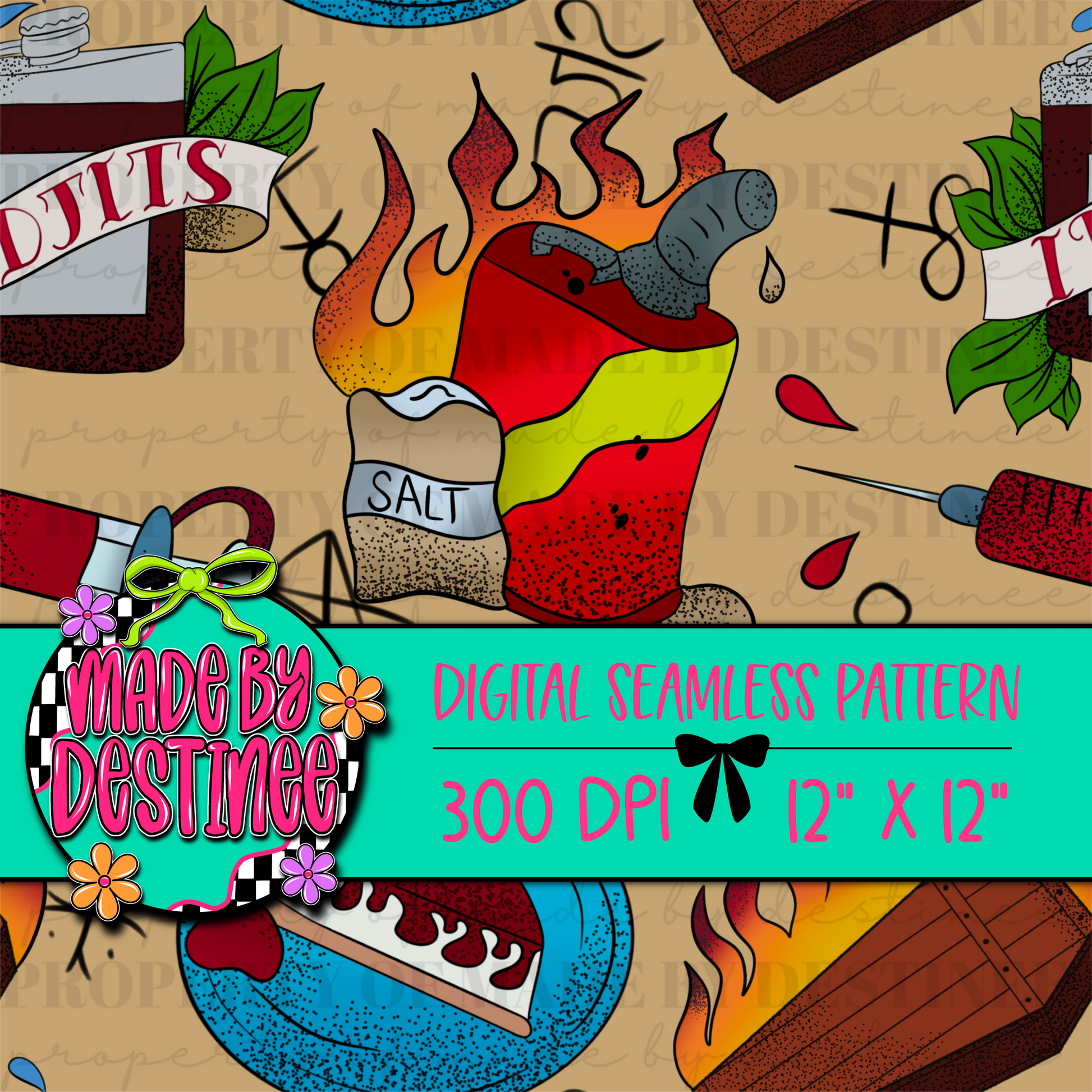 Supernatural Hunter Seamless Digital Pattern | 12x12" 300 DPI Horror Goth Sublimation Background