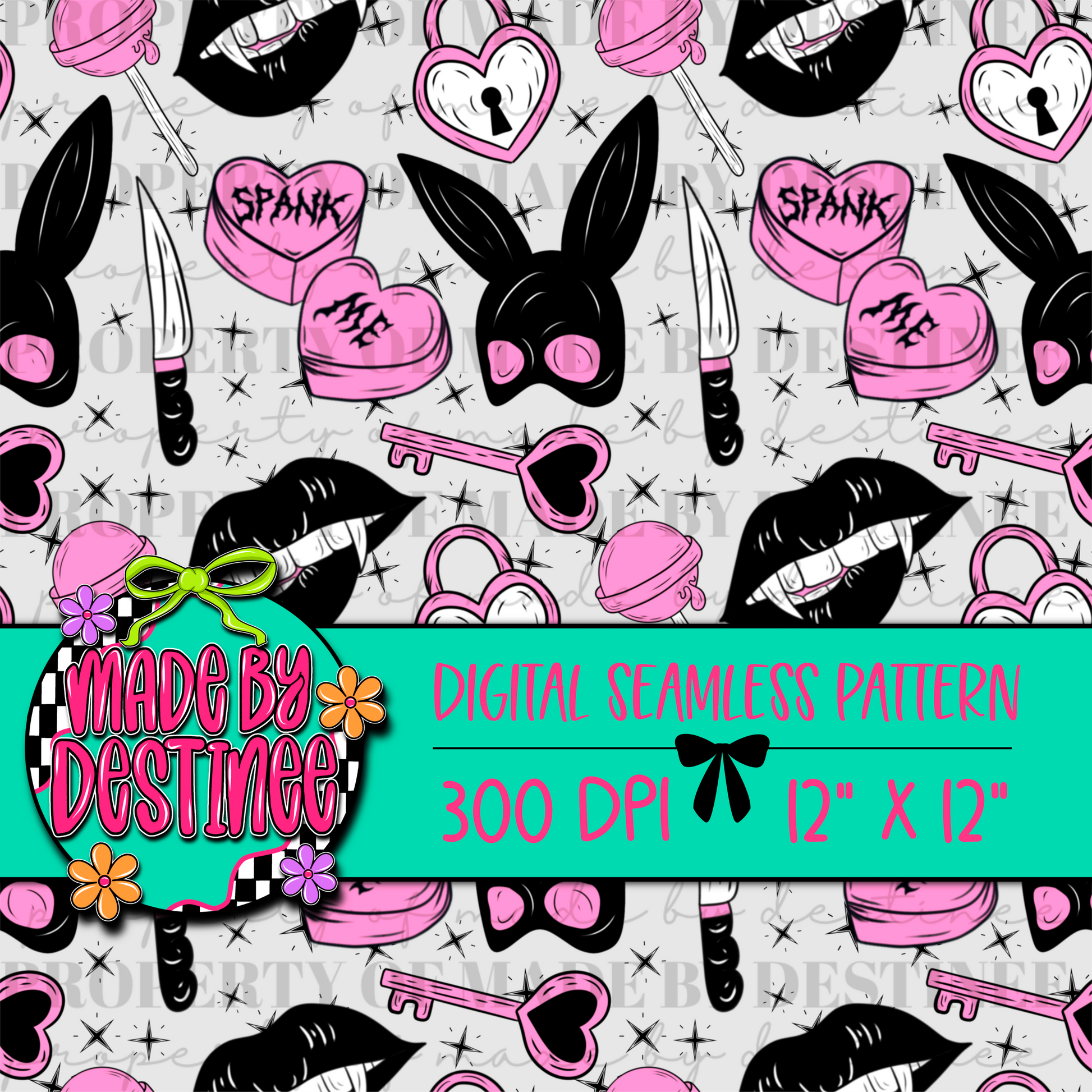 Edgy Valentine Seamless Digital Pattern | 12x12" 300 DPI Alt Gothic Love Clipart