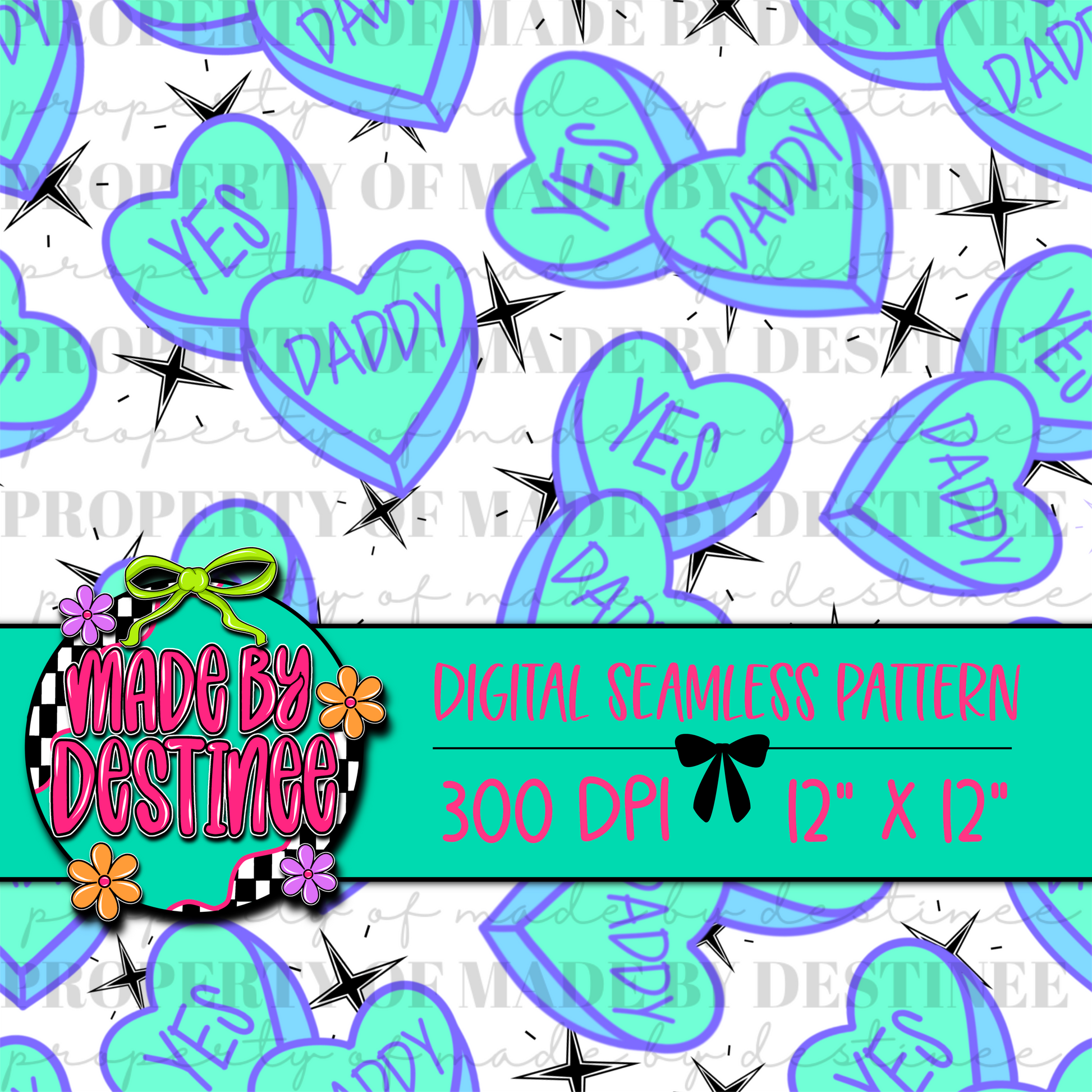 Playful Candy Heart Seamless Digital Pattern | 12x12" 300 DPI Alt Valentine Sublimation Background