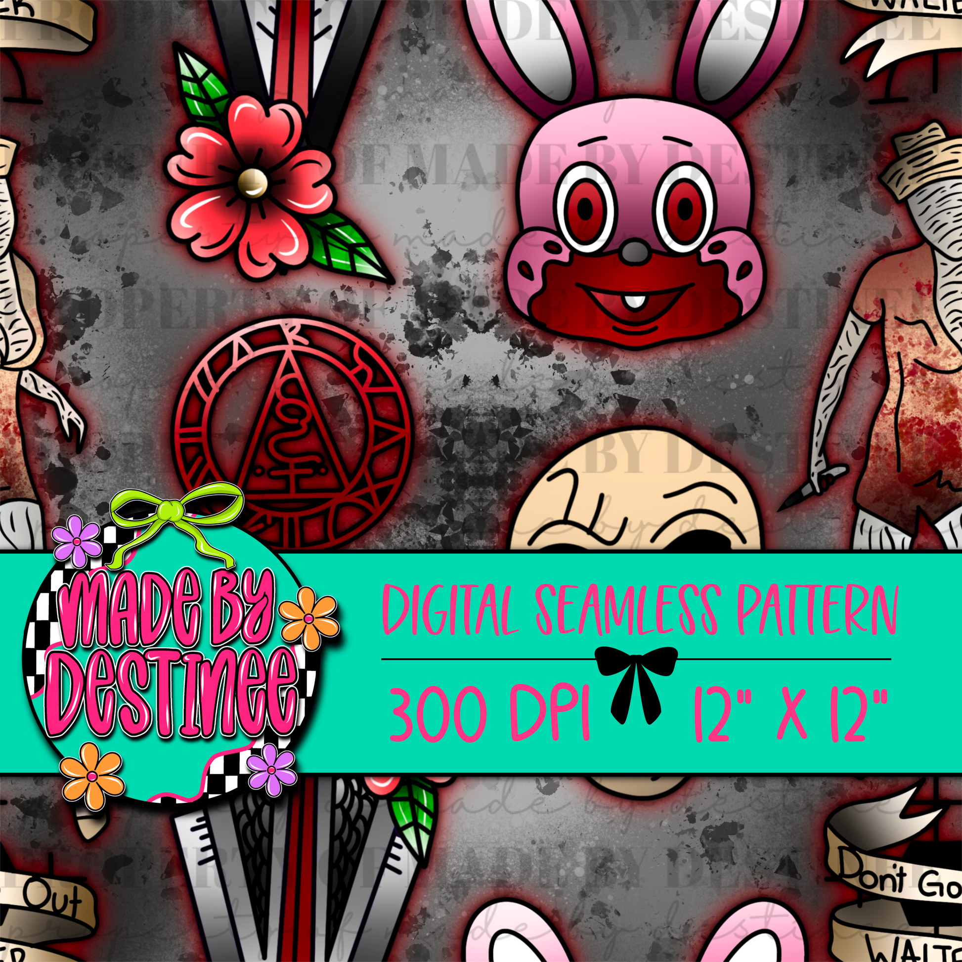 Creepy Town Horror Seamless Digital Pattern | 12x12" 300 DPI Grunge Survival Game Background