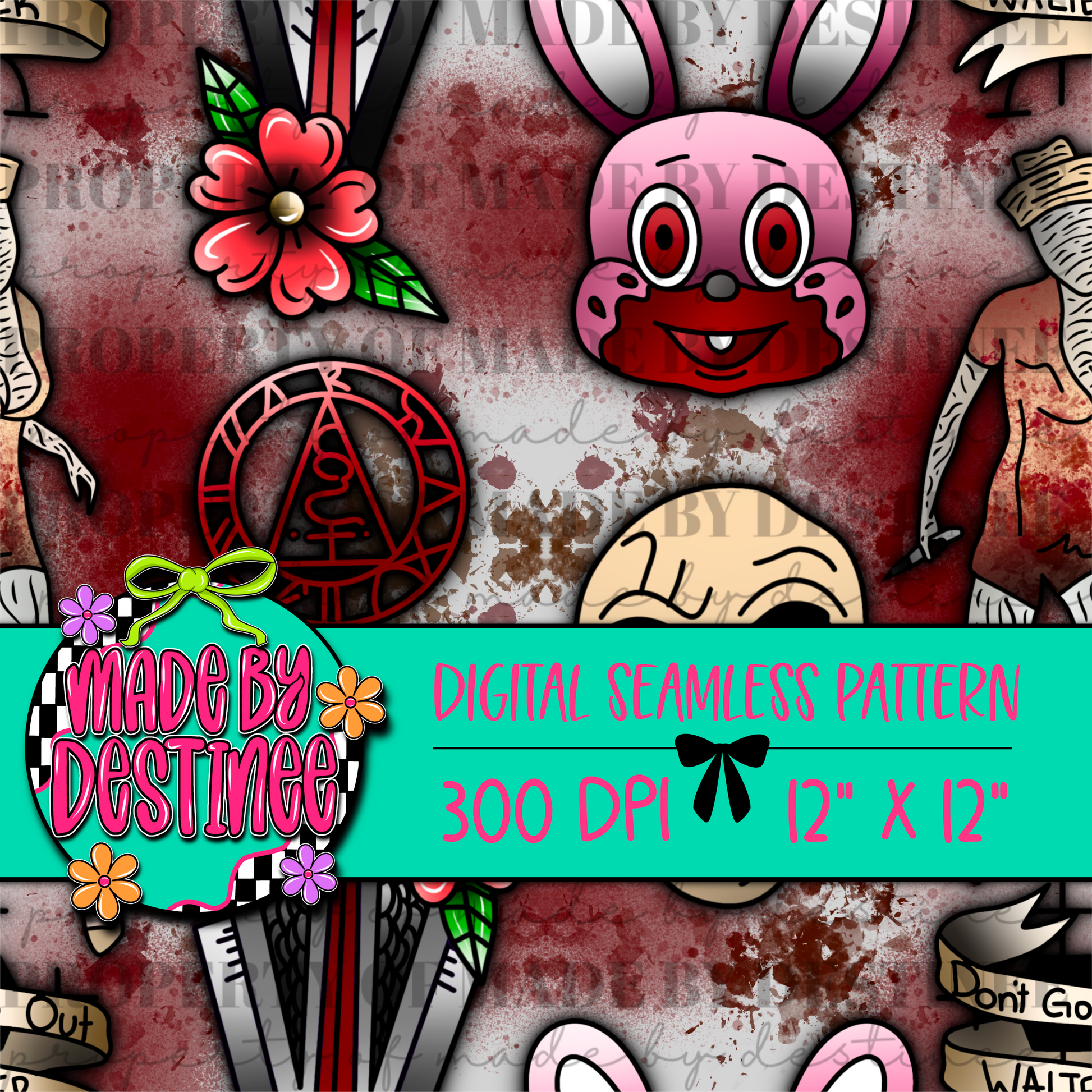 Bloody Horror Gamer Seamless Digital Pattern | 12x12" 300 DPI Survival Horror Creepy Background