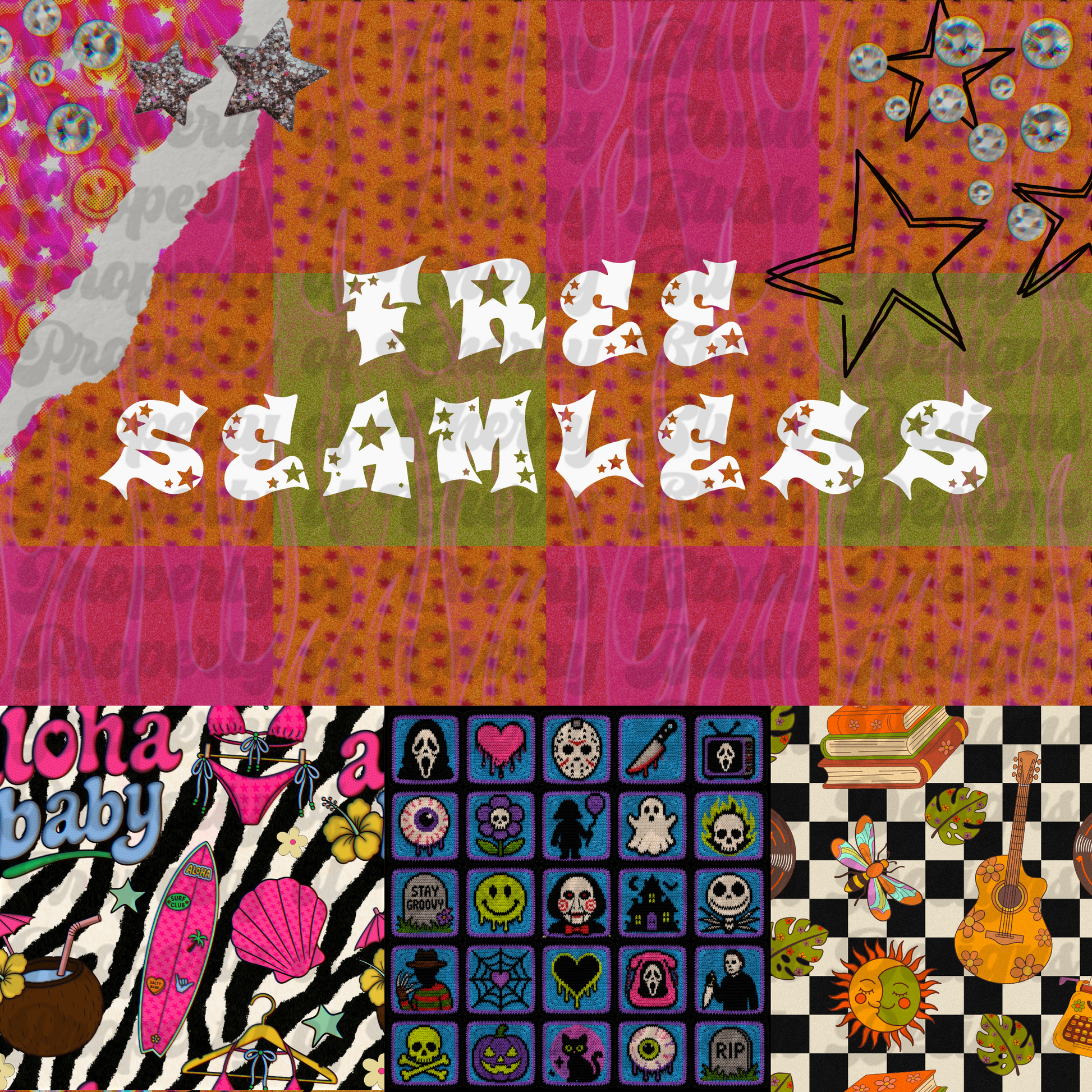 Free Seamless Pattern Bundle | Mystery Digital Paper Pack | 3 Seamless Backgrounds PNG Download