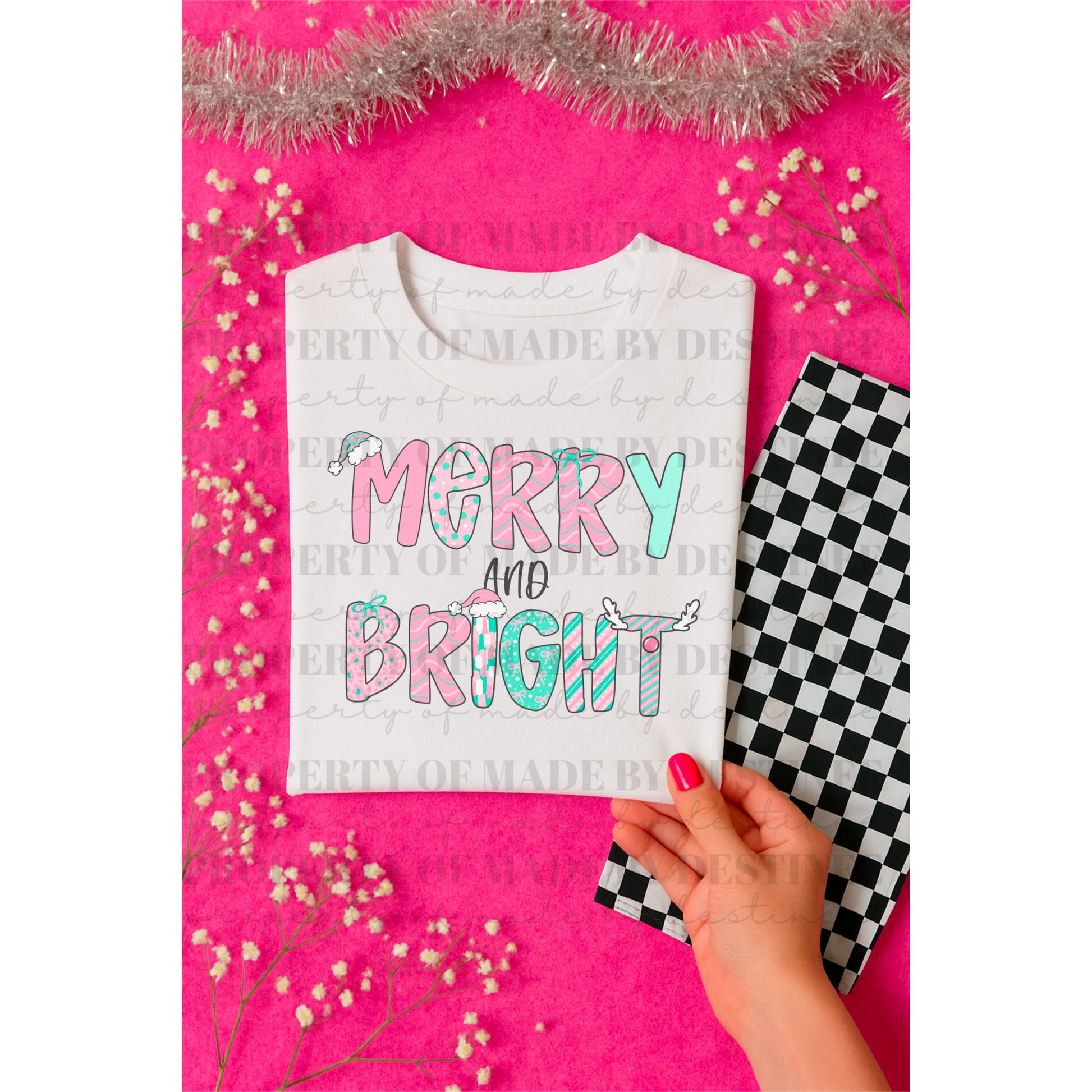 Merry and Bright Christmas PNG | Pastel Holiday Sublimation Design
