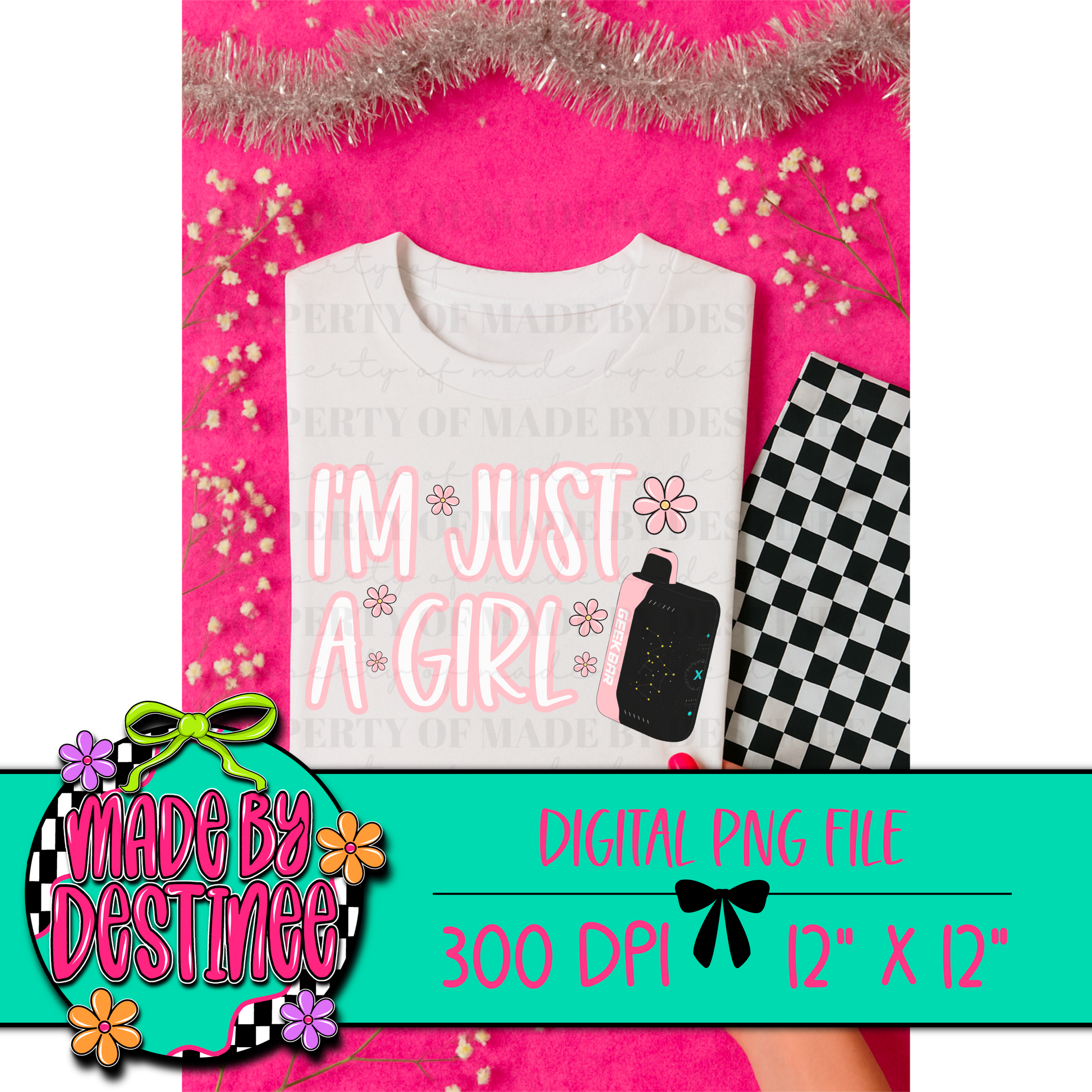 I’m Just a Girl Geek Bar Shirt PNG | Cute Digital Download | Vape Aesthetic Graphic for Sublimation & DIY Tees