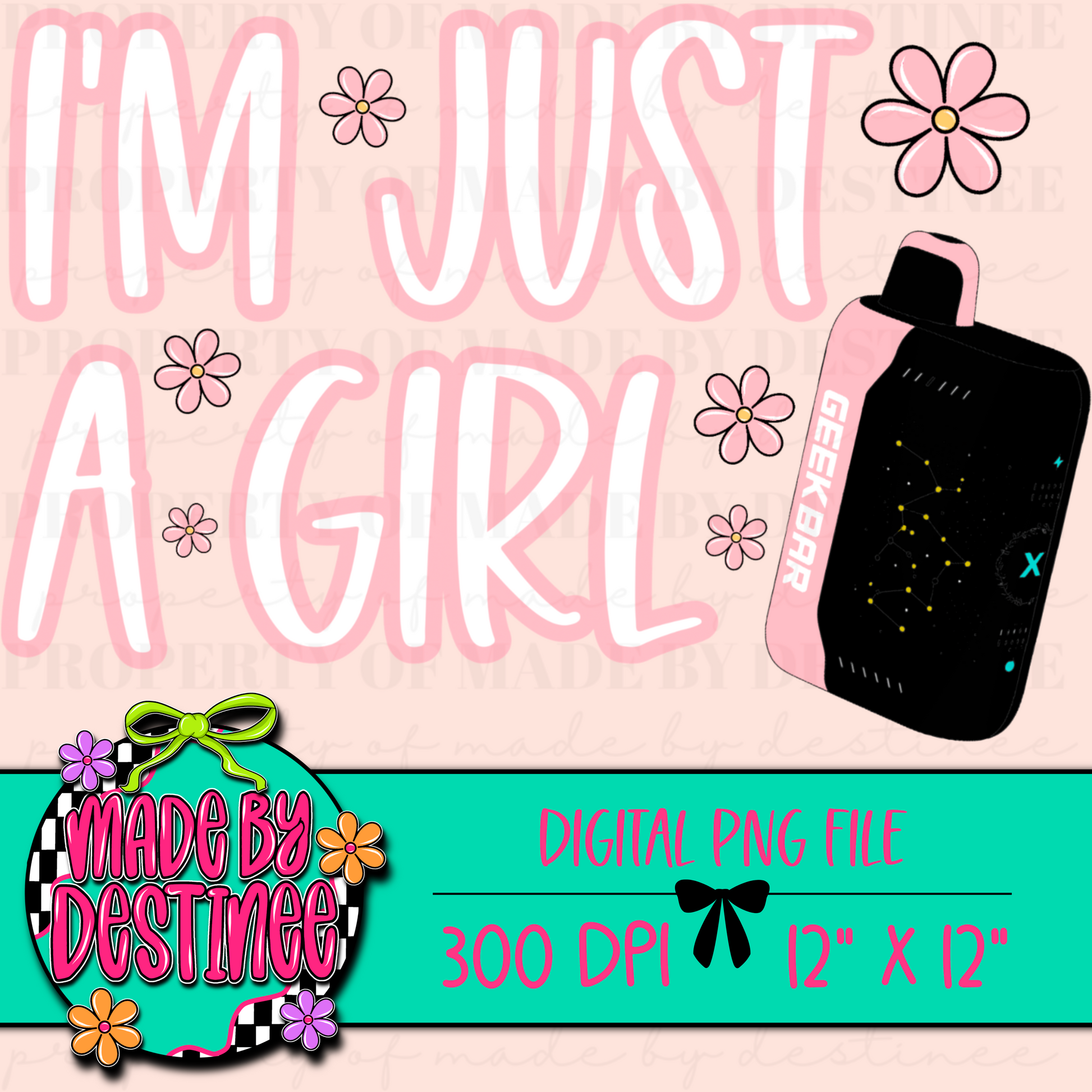 I’m Just a Girl Geek Bar Shirt PNG | Cute Digital Download | Vape Aesthetic Graphic for Sublimation & DIY Tees