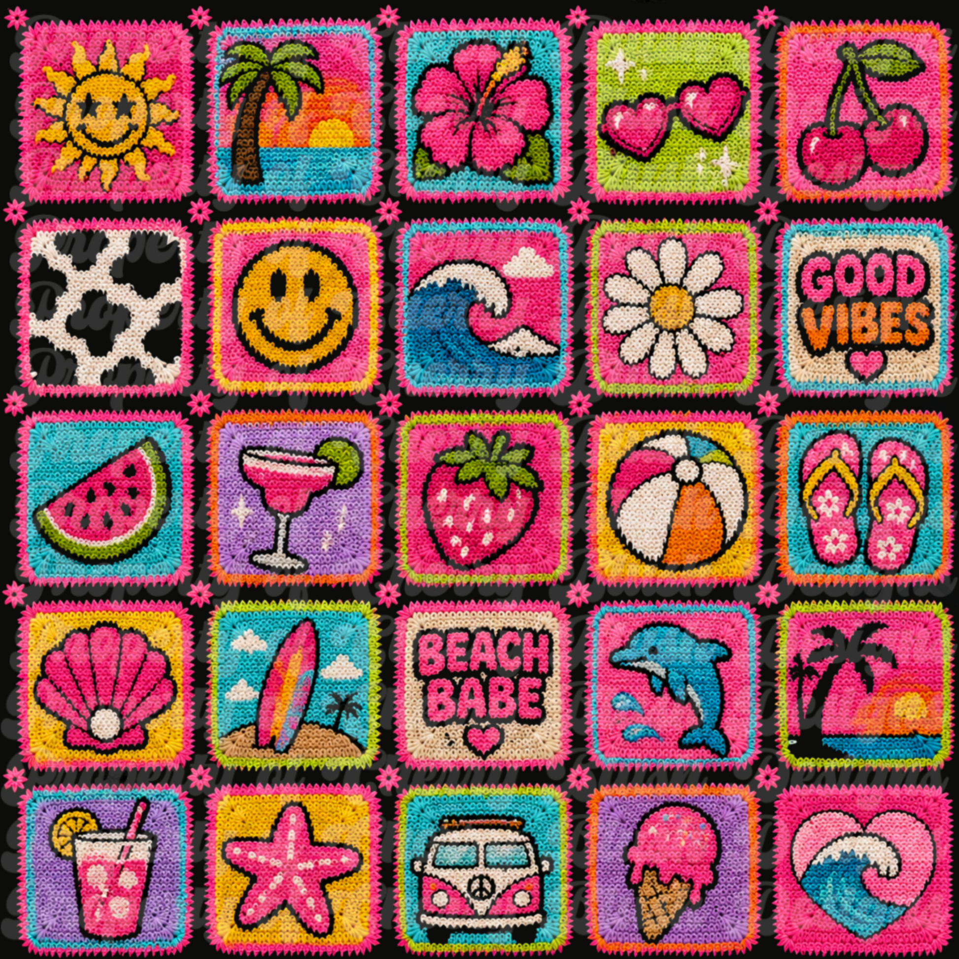 Beach Babe Seamless Background | Summer Crochet Pattern | Tropical Digital Paper PNG