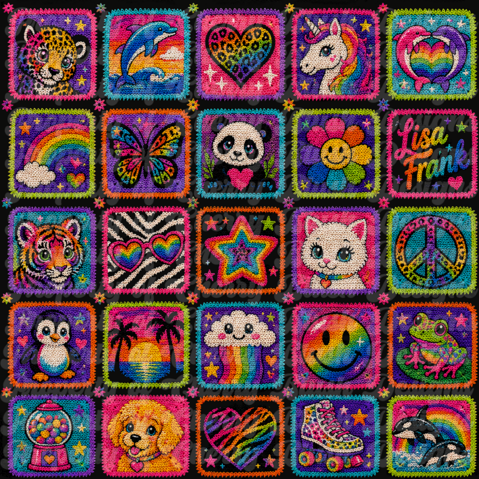 Rainbow Dreams Seamless Background | Colorful Crochet Pattern | Whimsical Digital Paper PNG