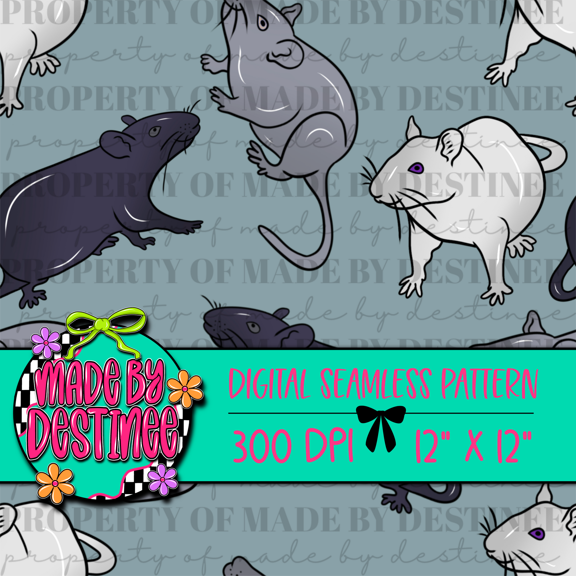 Rat Seamless Digital Pattern | Cute Gothic Rodent PNG Background