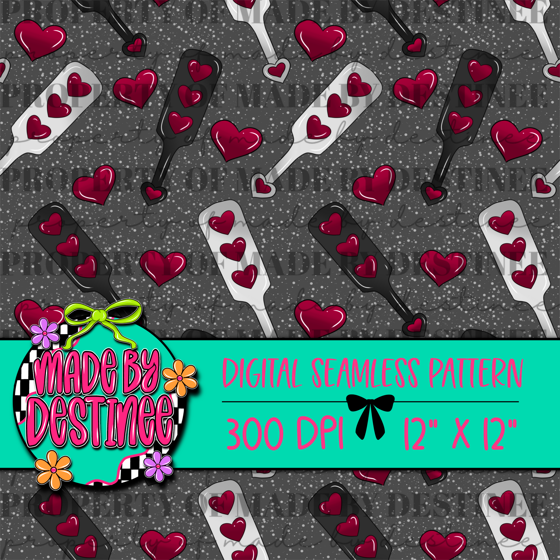 Edgy Valentine Seamless Digital Pattern | Paddle Heart Gothic PNG