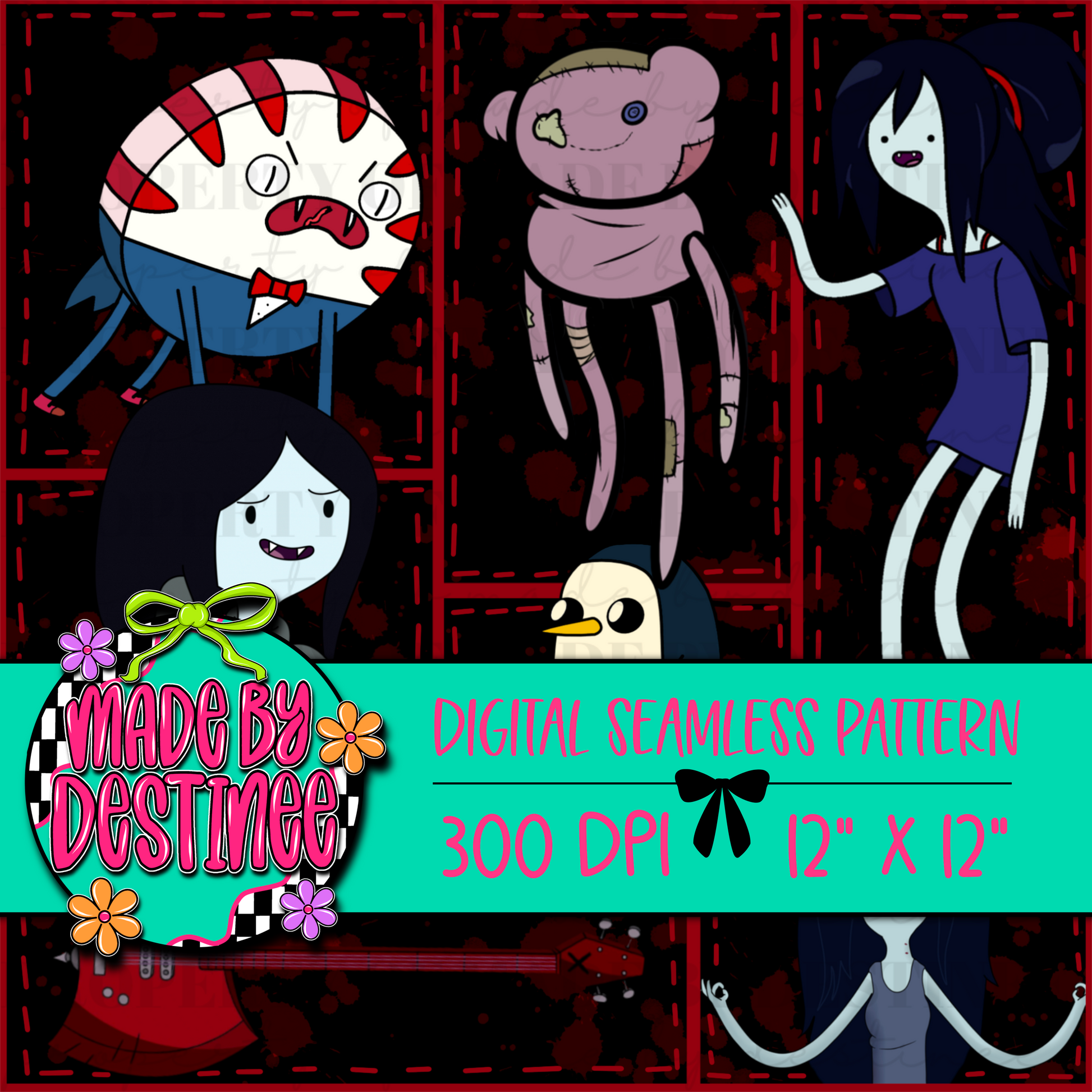 Cartoon Gothic Seamless Digital Pattern | Spooky Cute Vampire Characters PNG