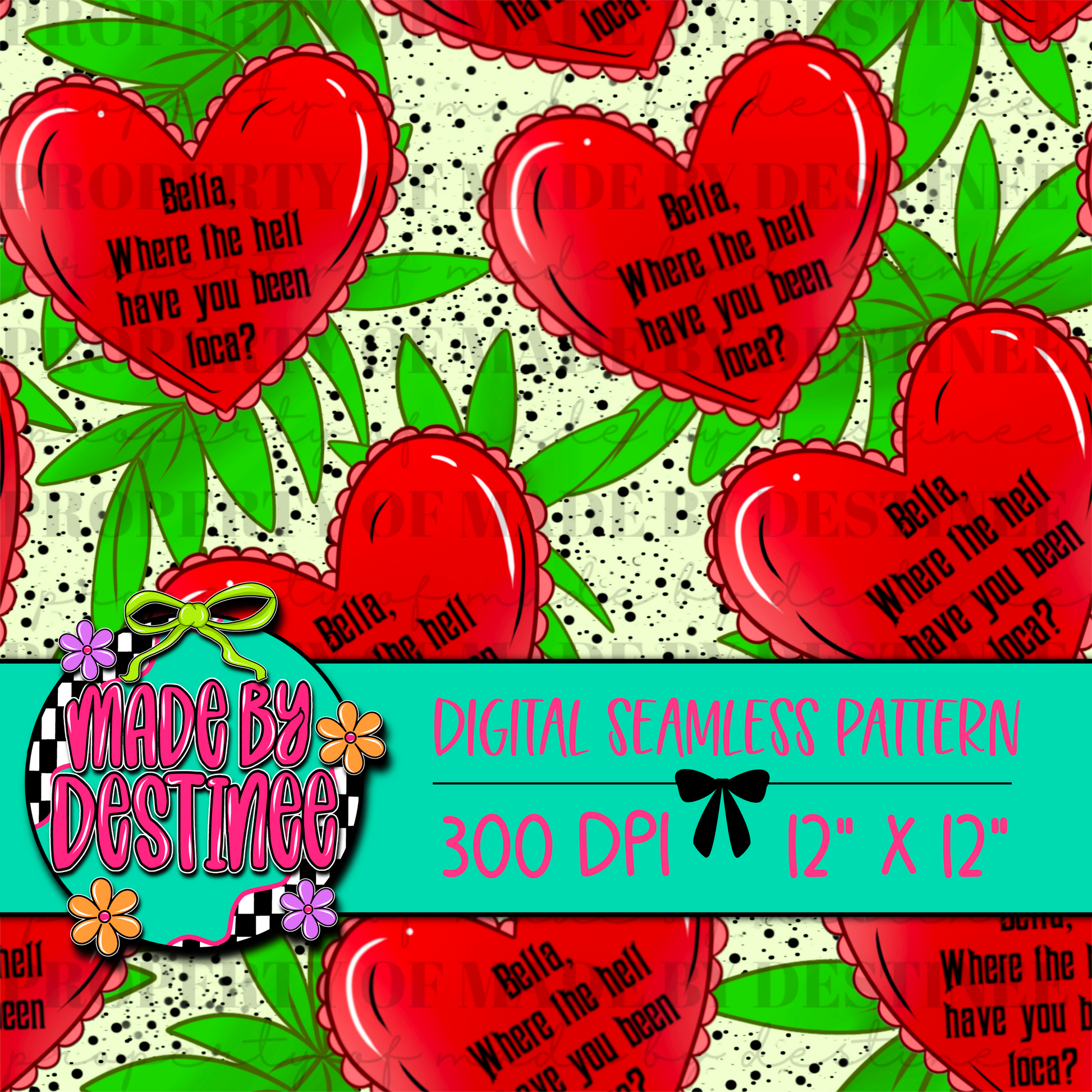 Funny Romance Seamless Digital Pattern | Red Heart Quote Alt Love PNG